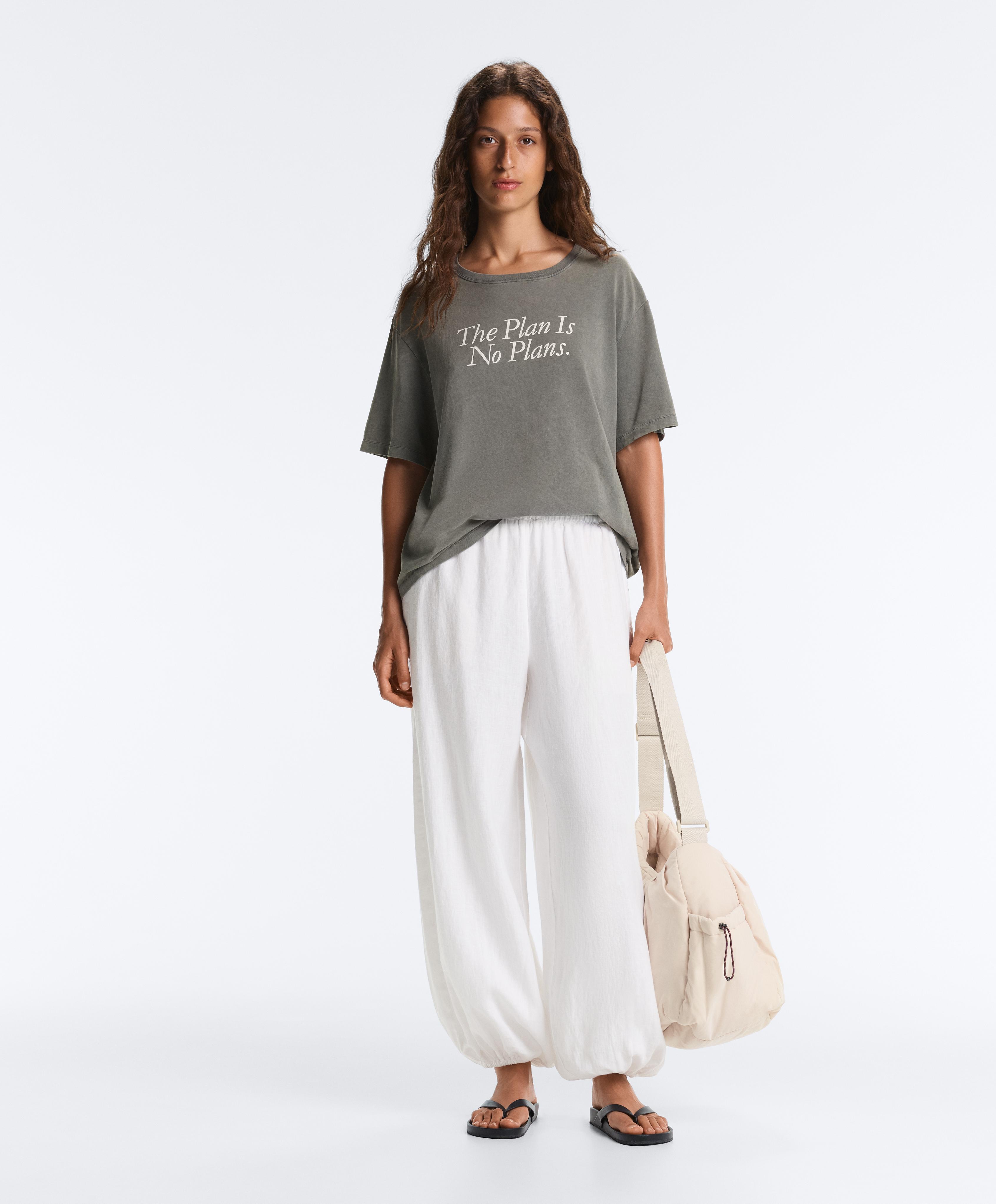 Boxy short-sleeved cotton blend T-shirt with slogan — CHARCOAL GREY