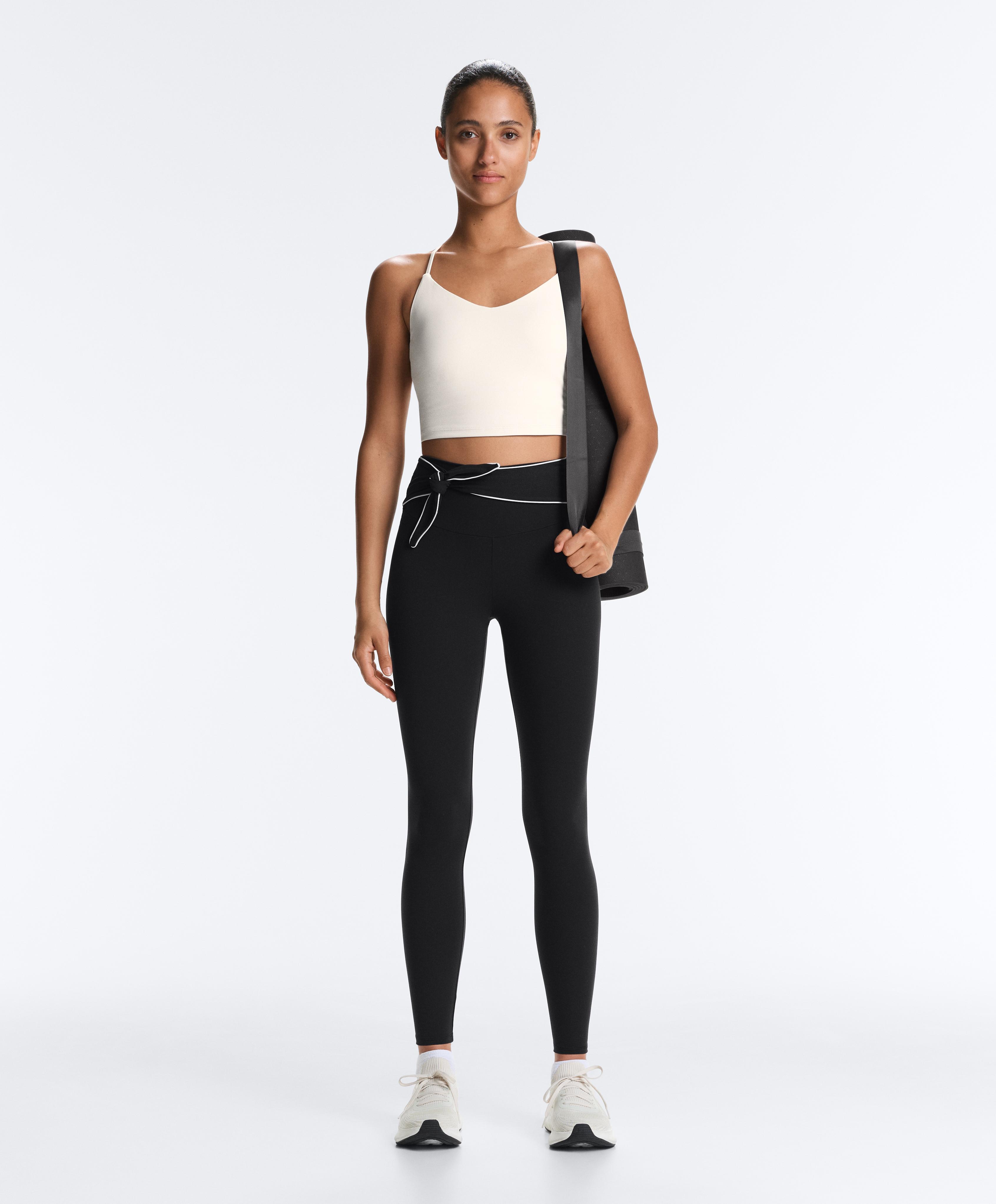 Comfortlux high-rise ankle-length leggings with bow — BLACK