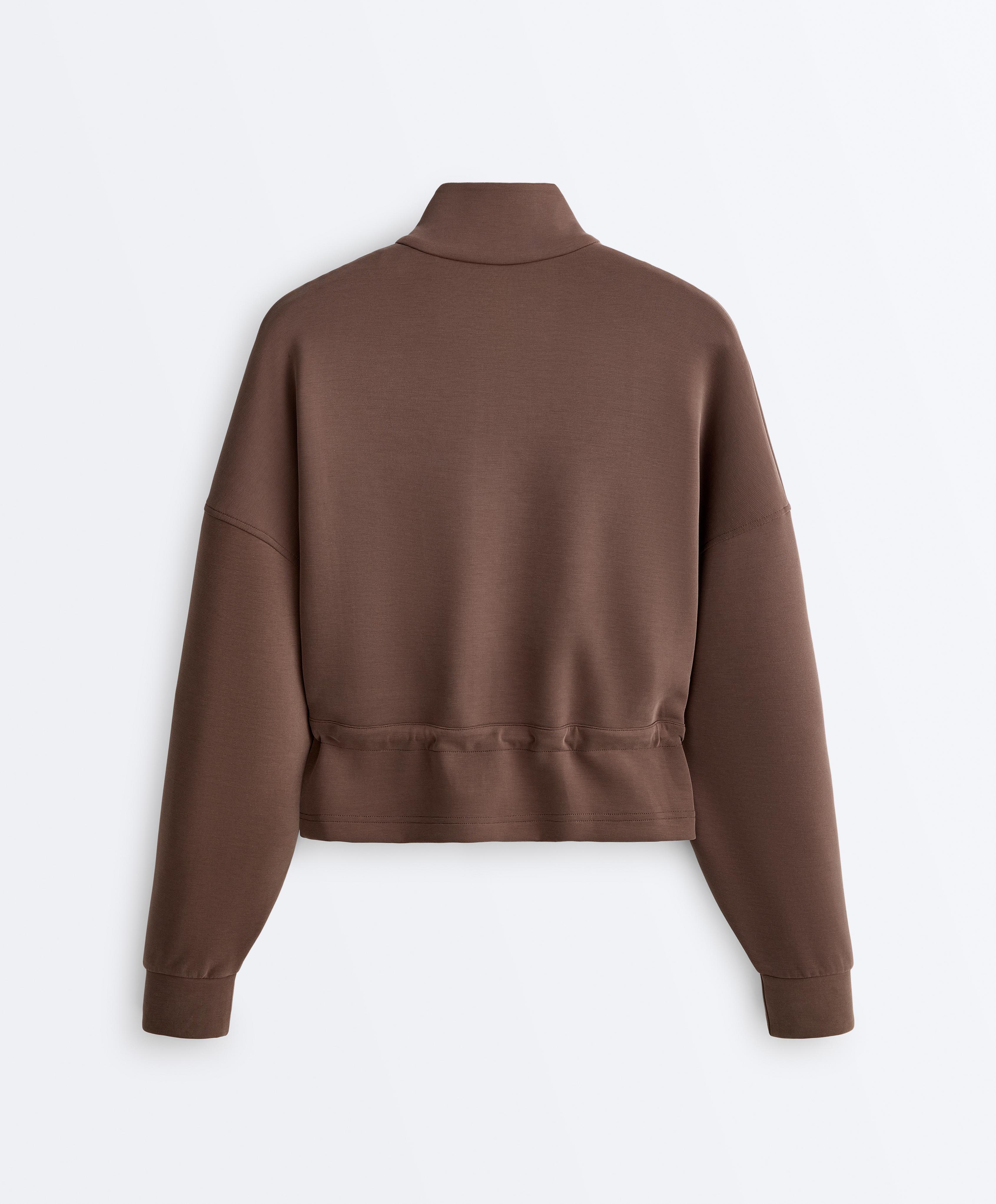 Soft-touch modal jacket with rib trim — MID-BROWN