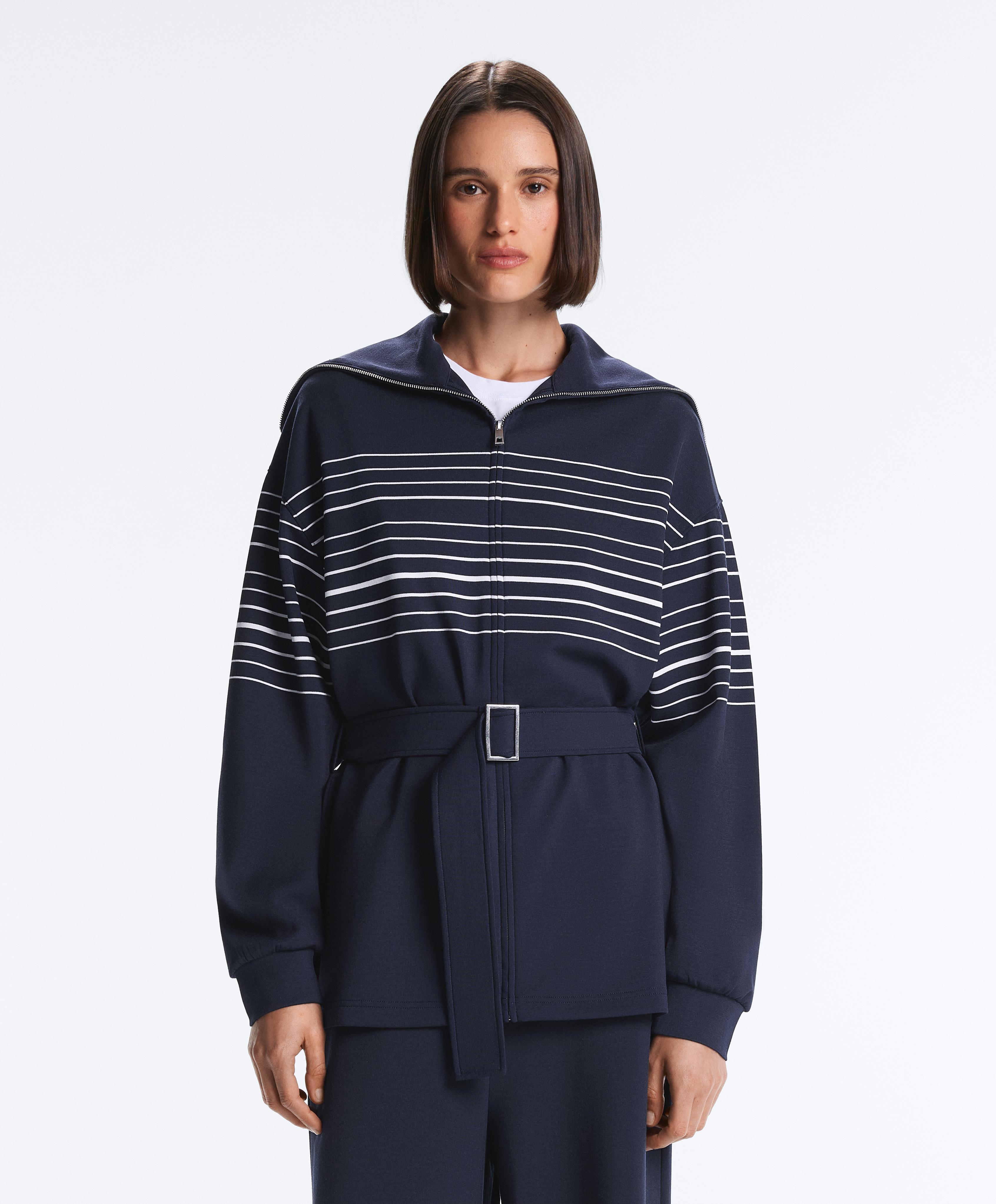 Long sailor stripe jacket with soft-touch modal — NAVY BLUE