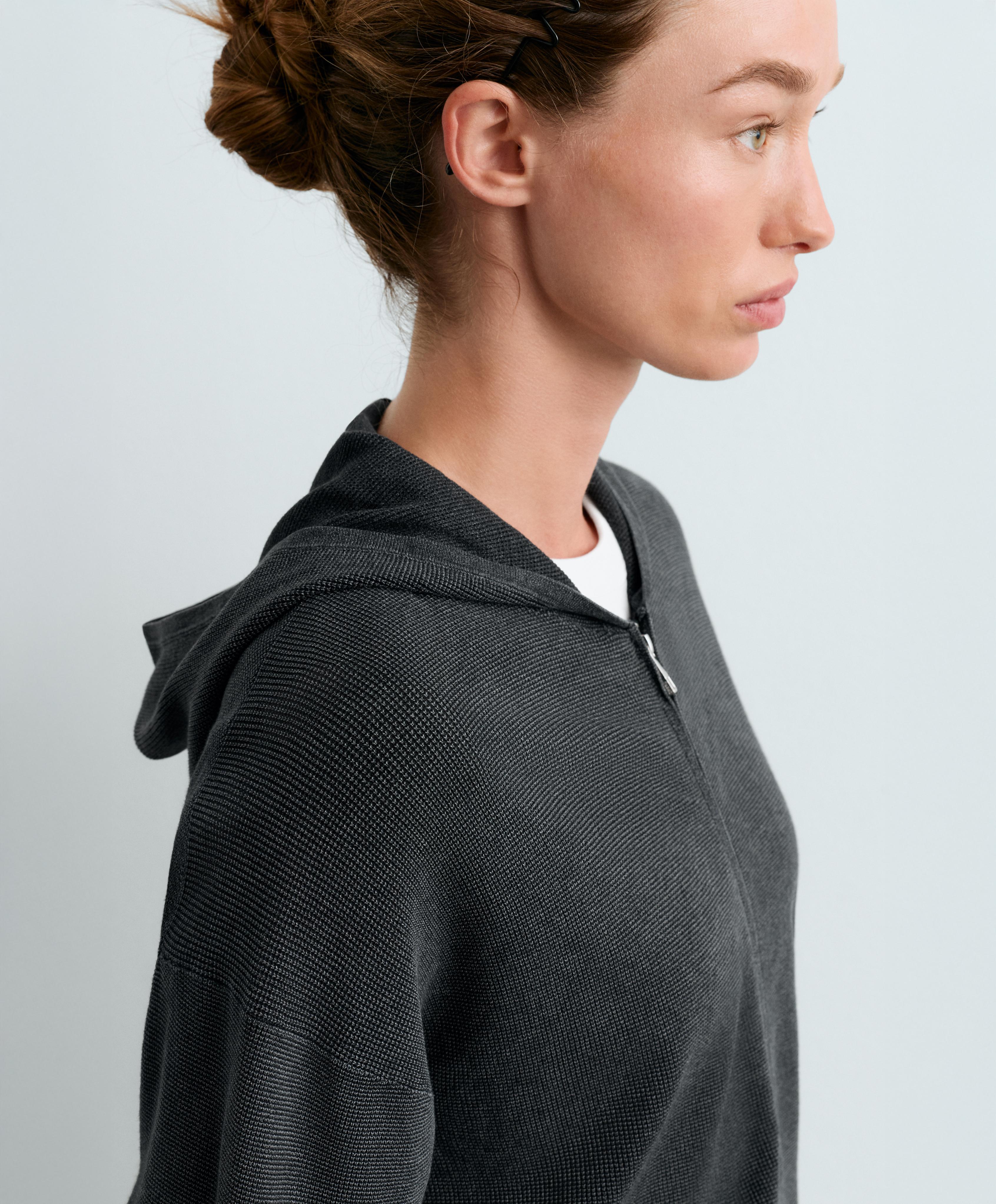 Hooded waffle knit jacket — DARK ANTHRACITE