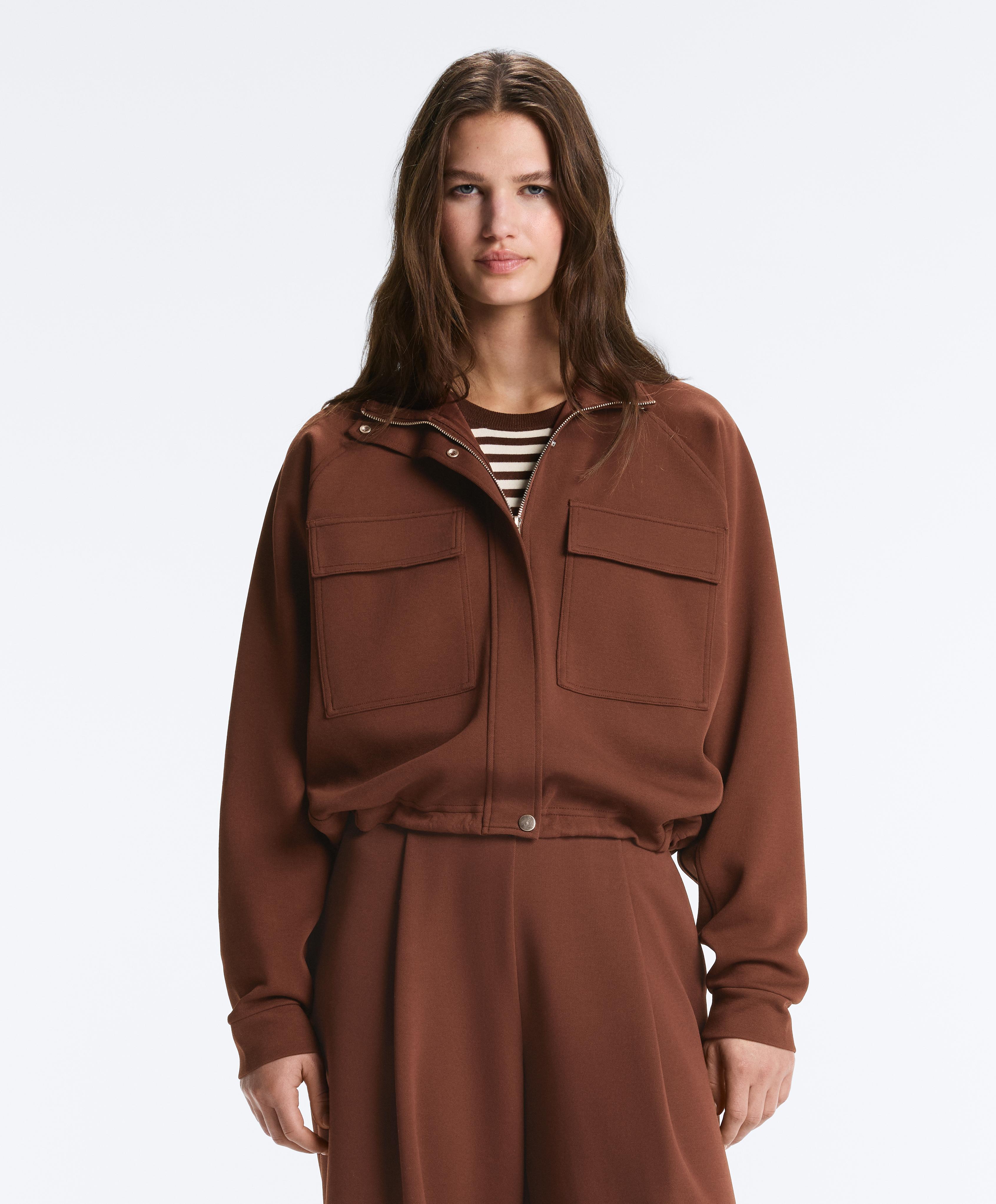 Cotton piqué pocket jacket — COFFEE