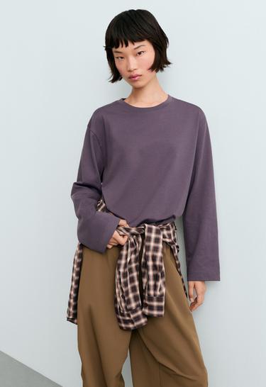 Relaxed long sleeve 100% cotton T-shirt — MAUVE 2