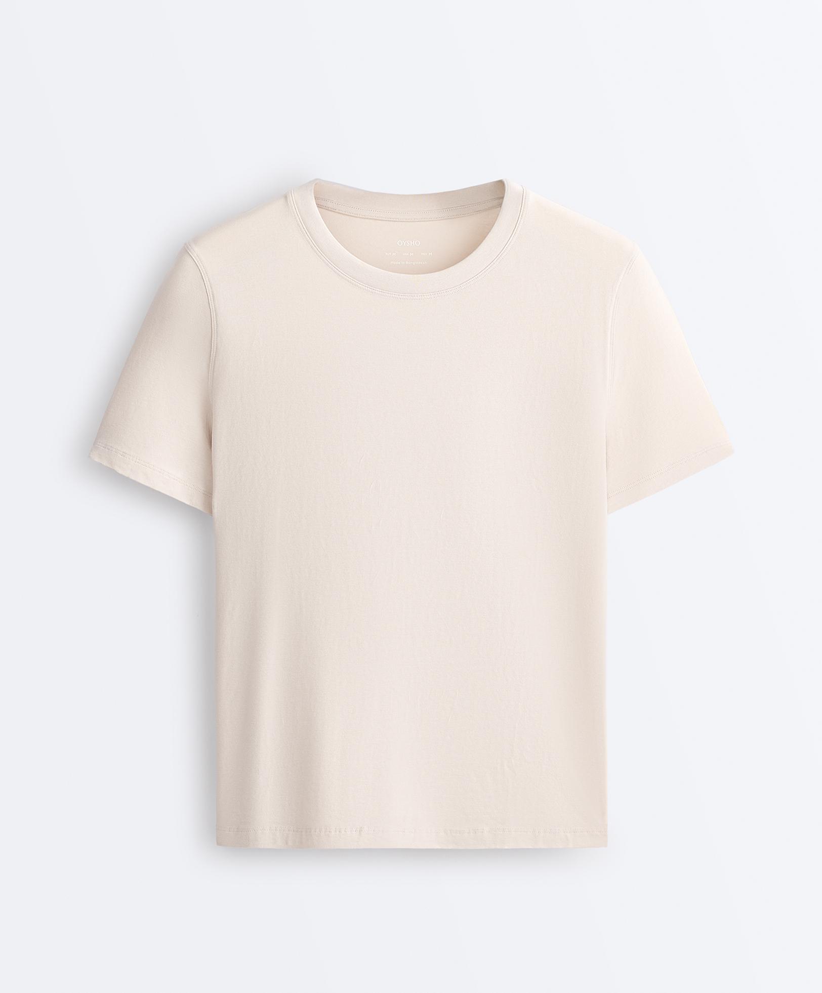 Regular fit cotton blend short-sleeved T-shirt — PALE MINK