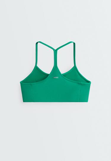 Low-support piqué sports bra — MID-GREEN MELANGE 10