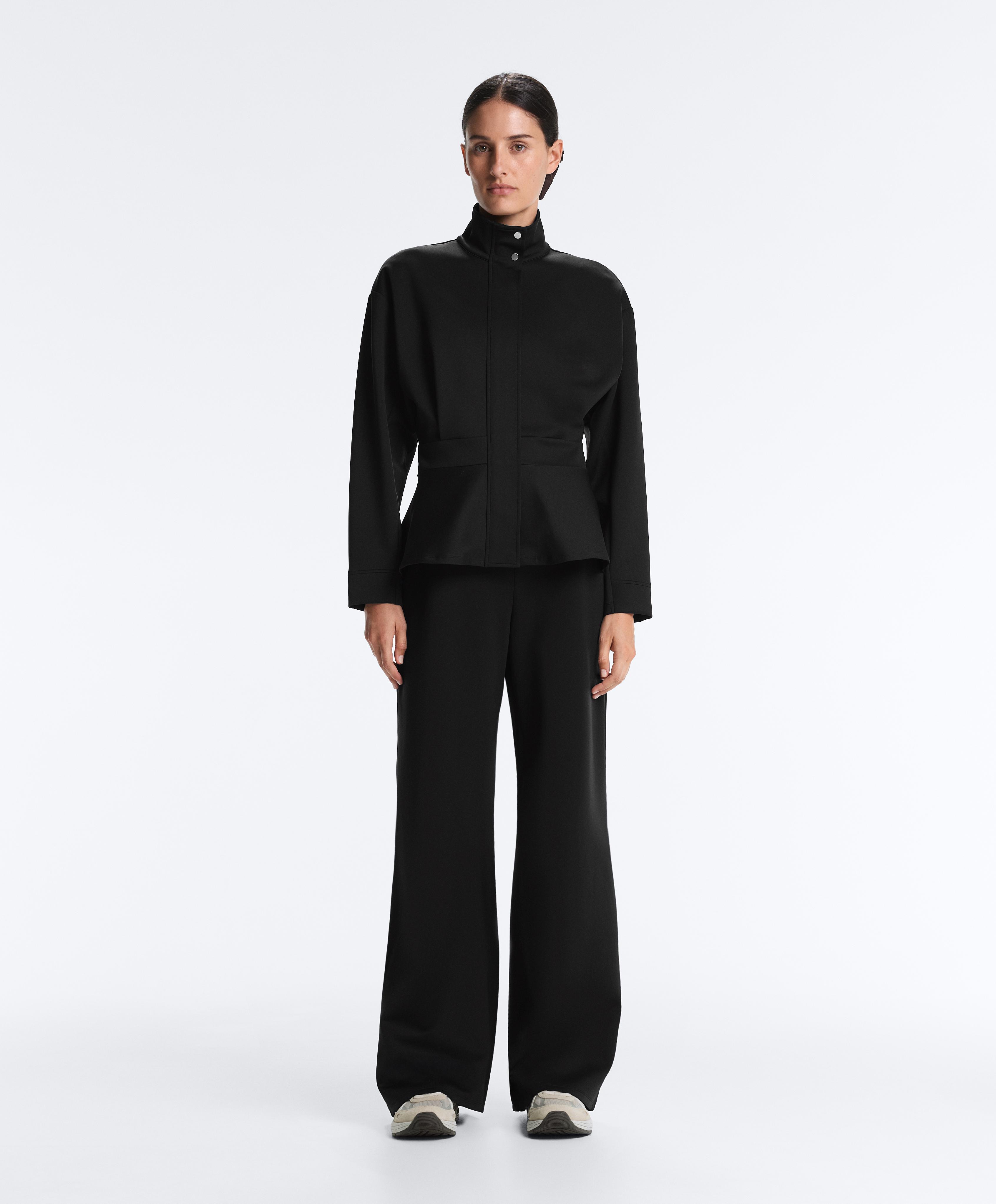 Neoprene-effect wide-leg trousers — BLACK