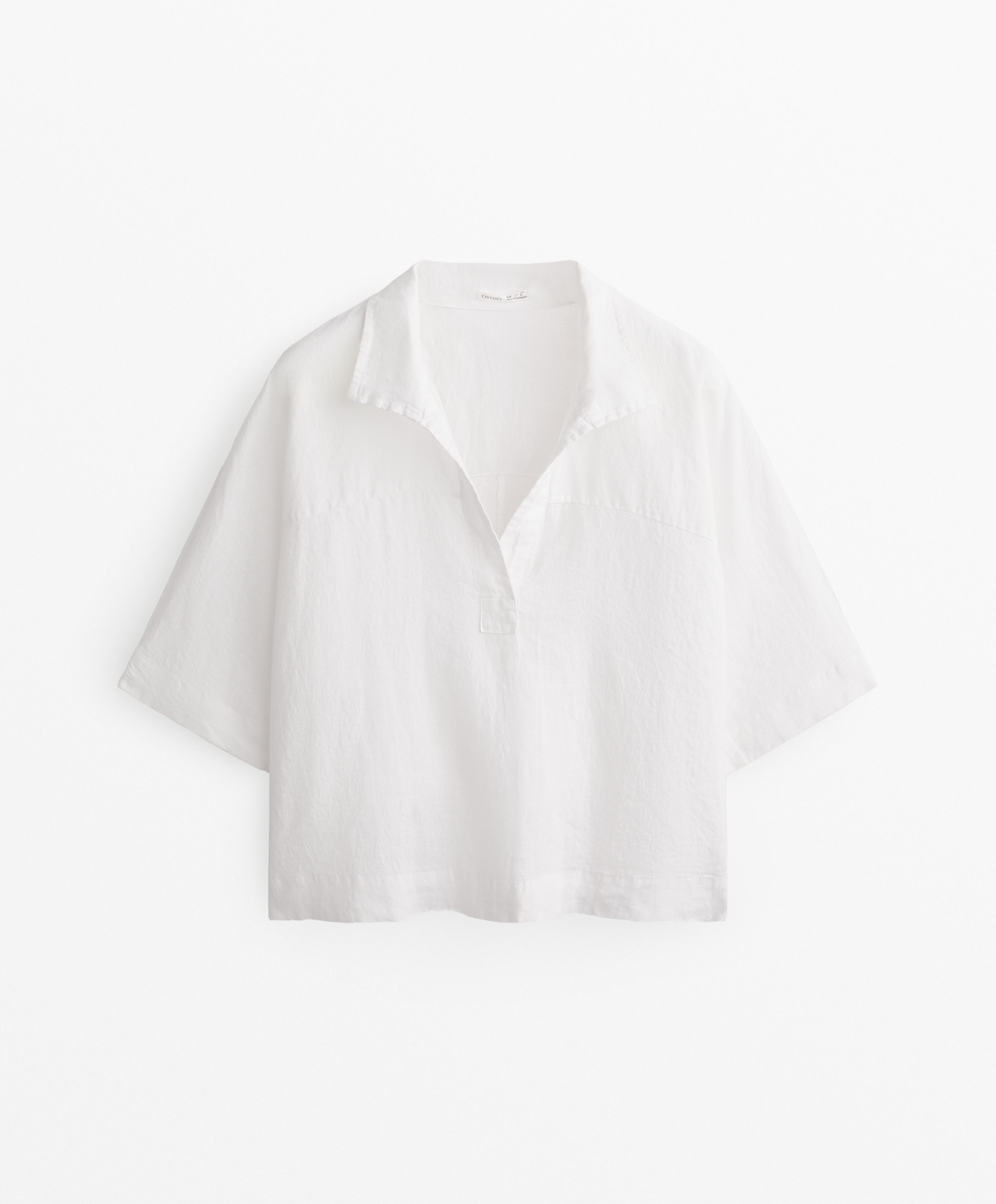 Oversize short-sleeved 100% linen shirt