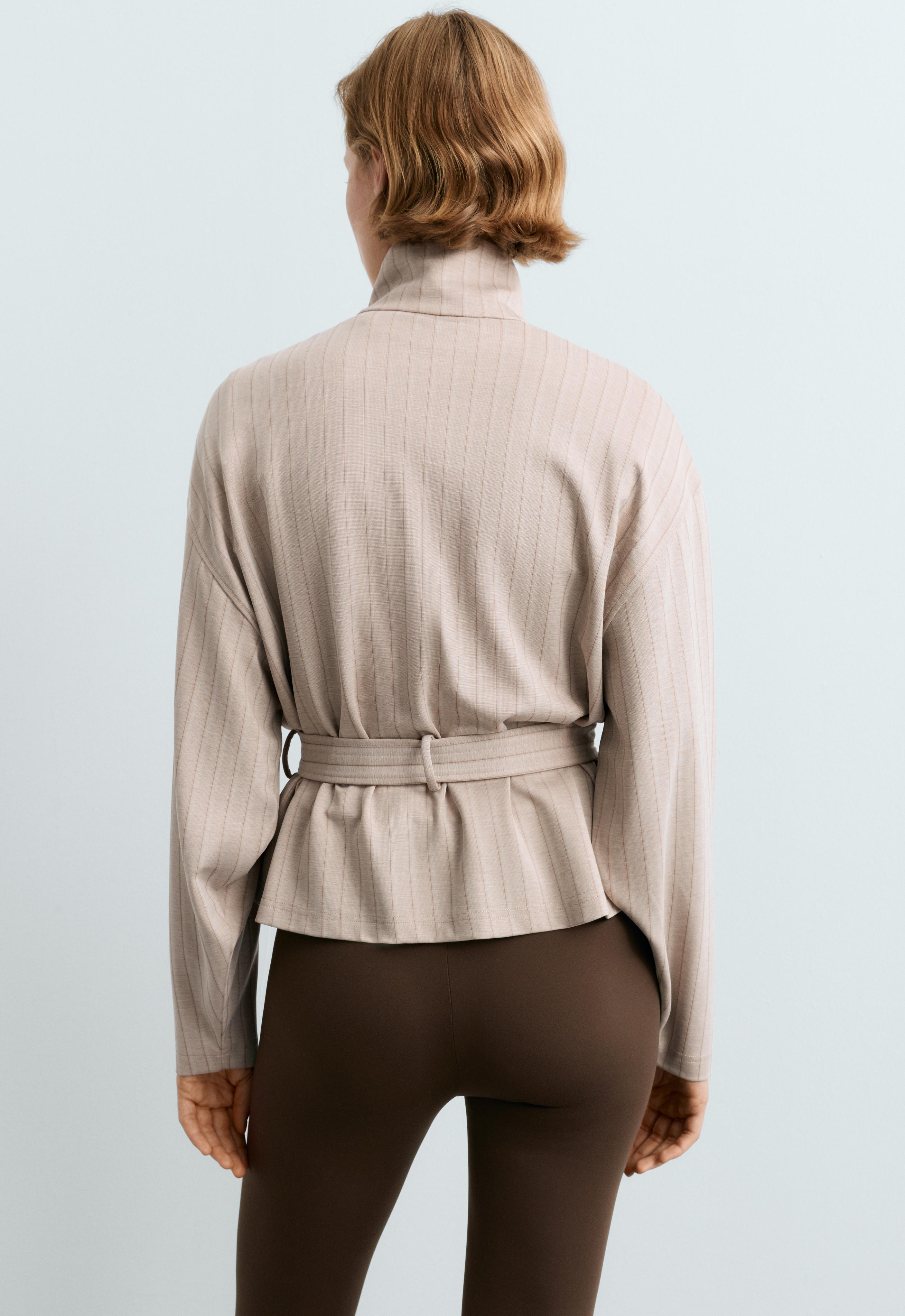 Soft-touch striped belted jacket — SOFT MINK