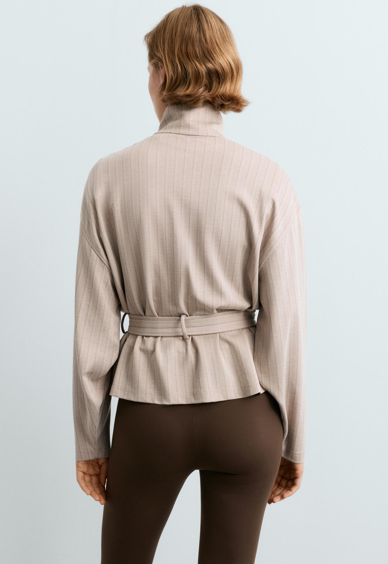 Soft-touch striped belted jacket — SOFT MINK