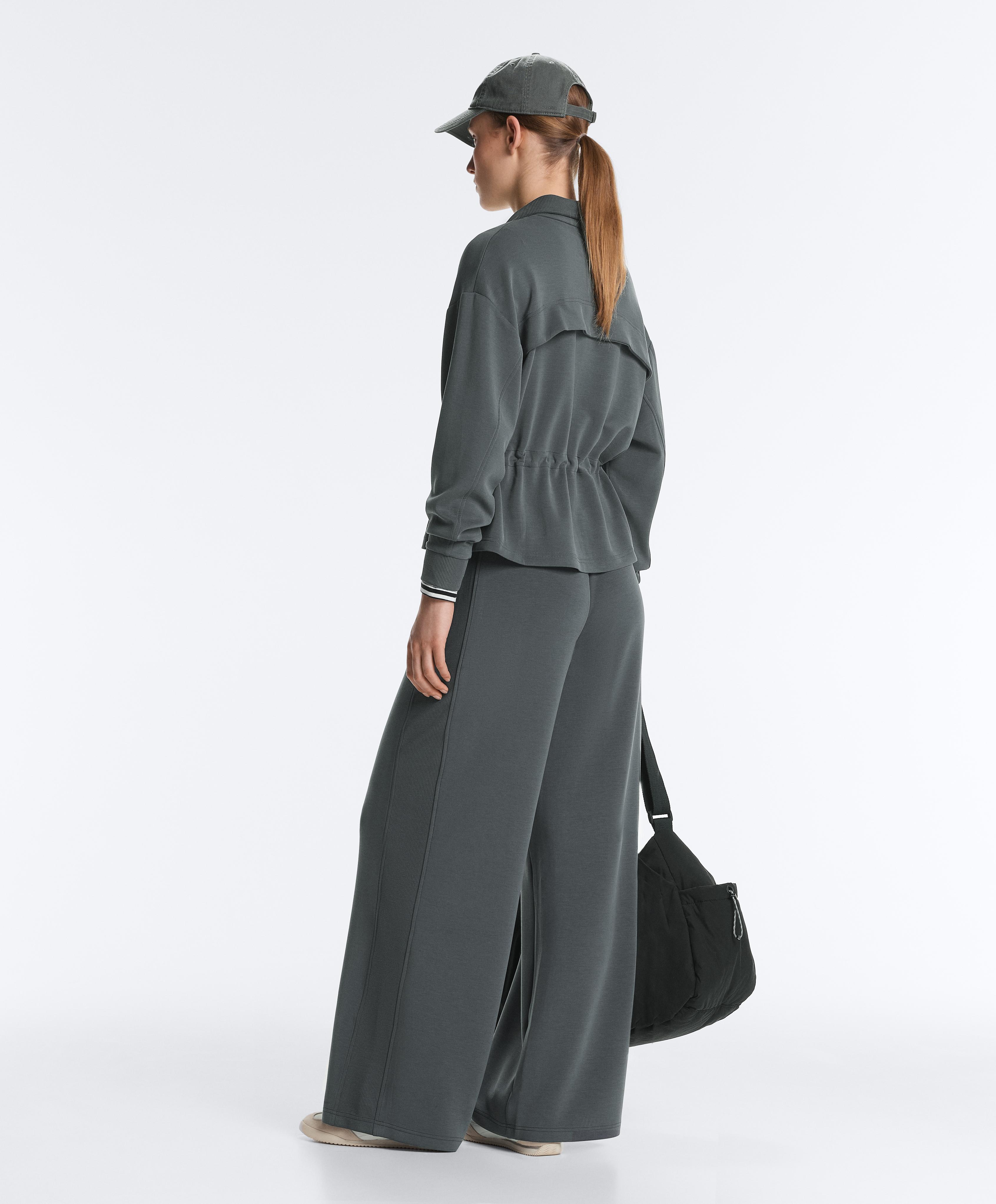 Side rib straight-leg trousers with soft-touch modal — ASPHALT