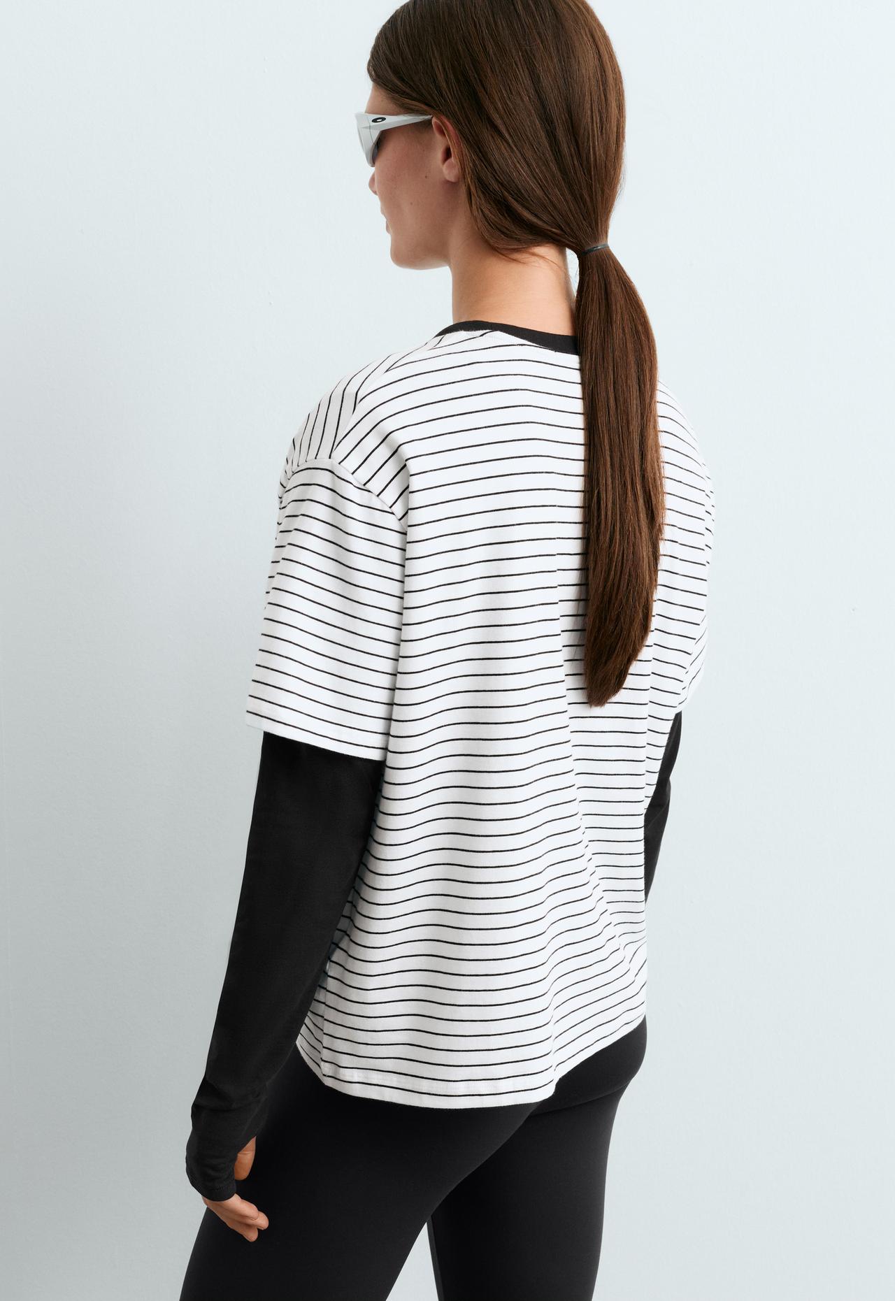 Boxy short-sleeved striped cotton blend T-shirt — WHITE 