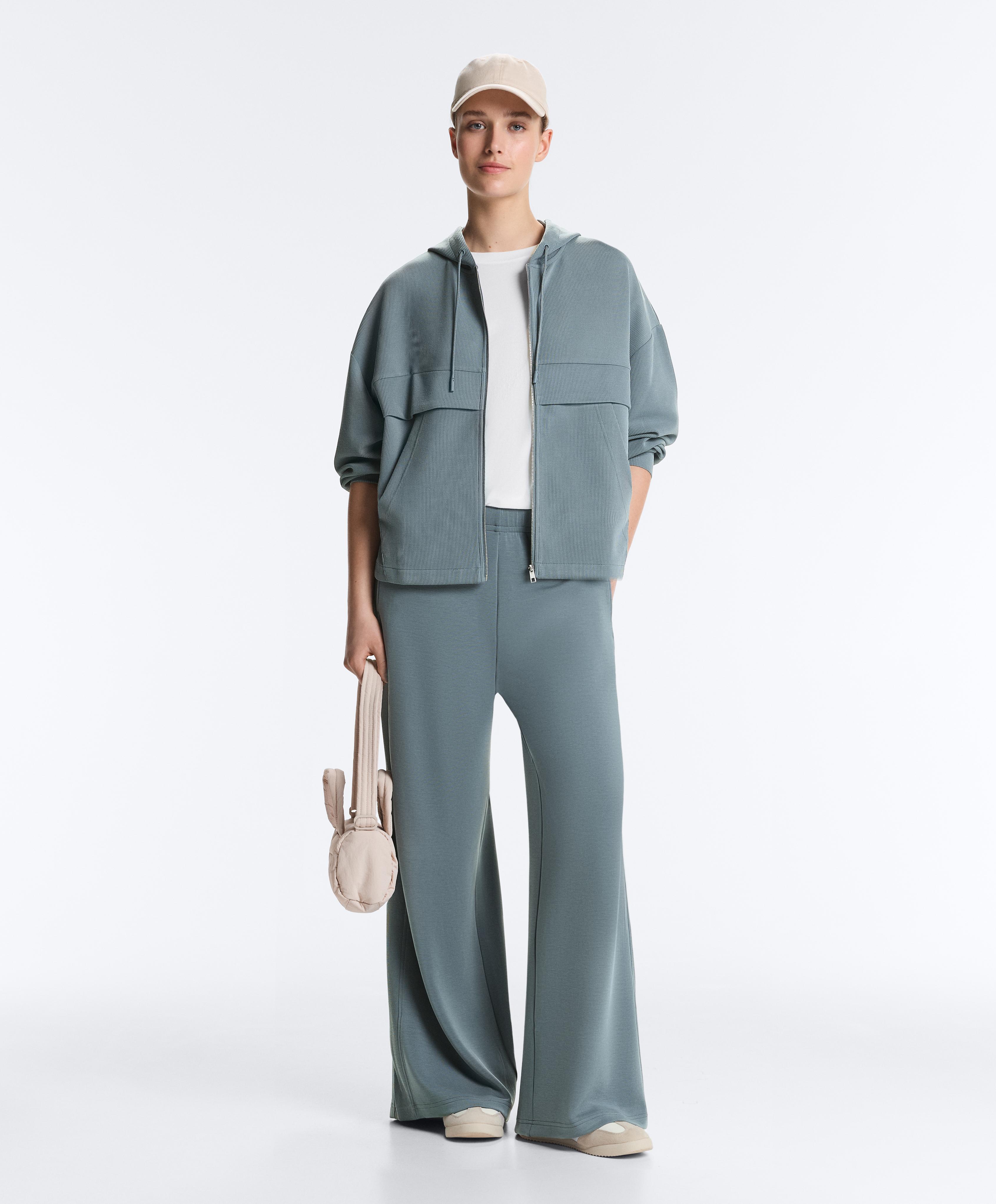 Ribbed zip-up sweatshirt with soft-touch modal