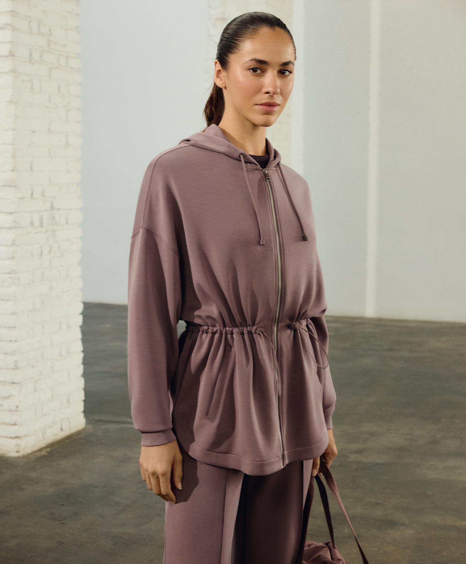 Long Soft Touch hooded jacket with modal