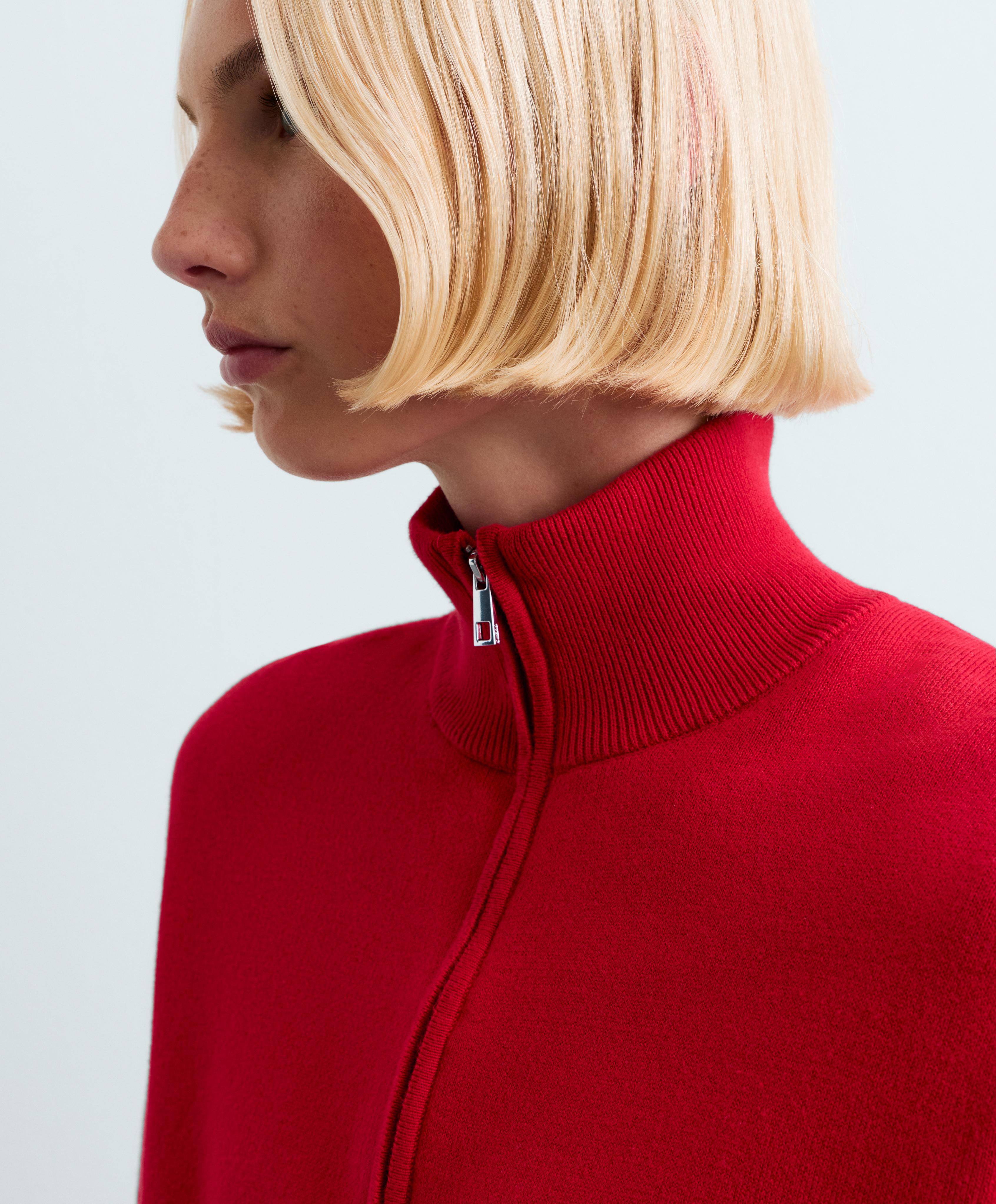 Cotton-blend half-zip knit jumper — STRAWBERRY