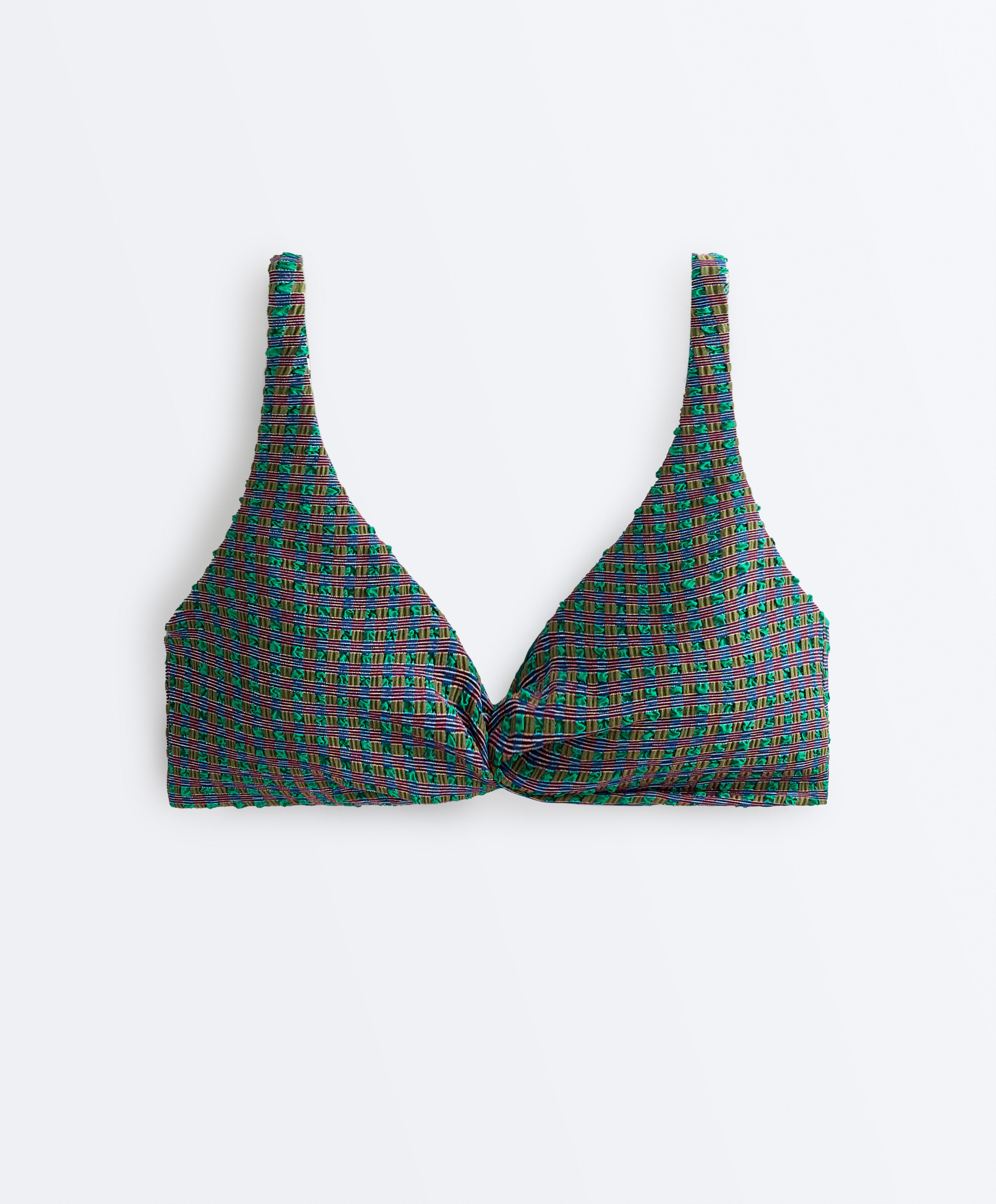 Gingham halter bikini top — SEA GREEN