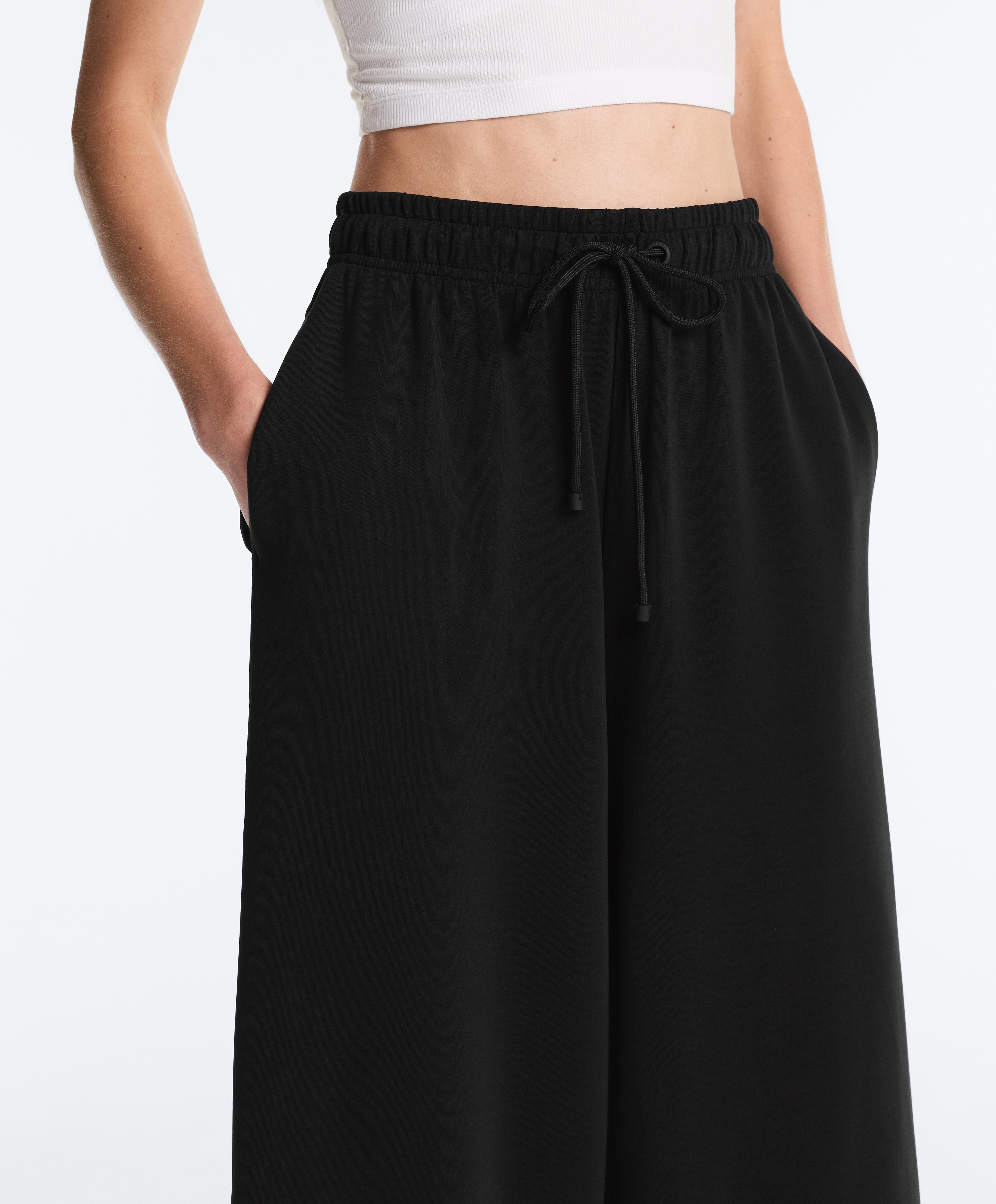 Soft-touch wide-leg crop trousers with modal — BLACK