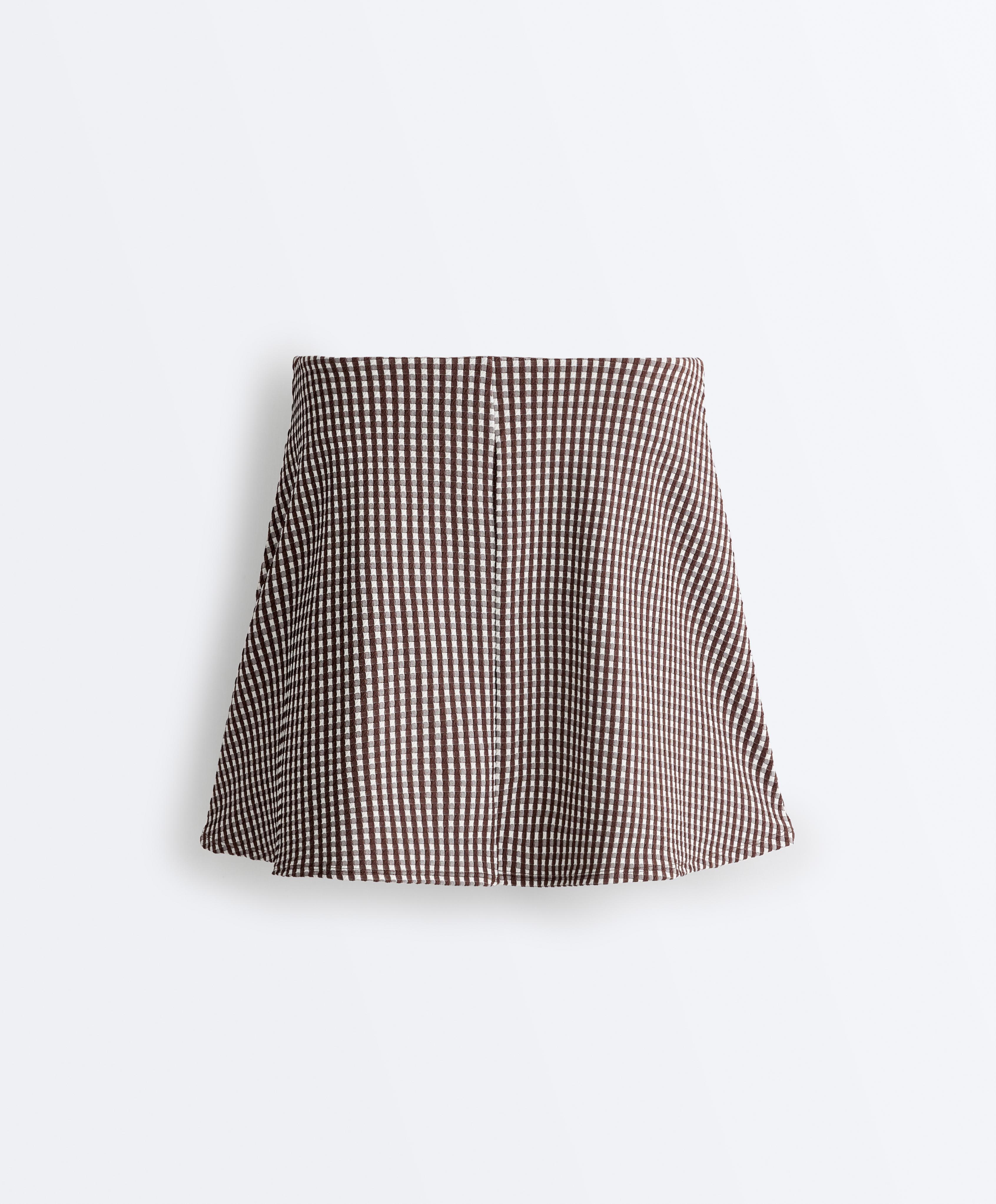 Comfortlux high-rise gingham mini skirt — DARK REDDISH‑BROWN