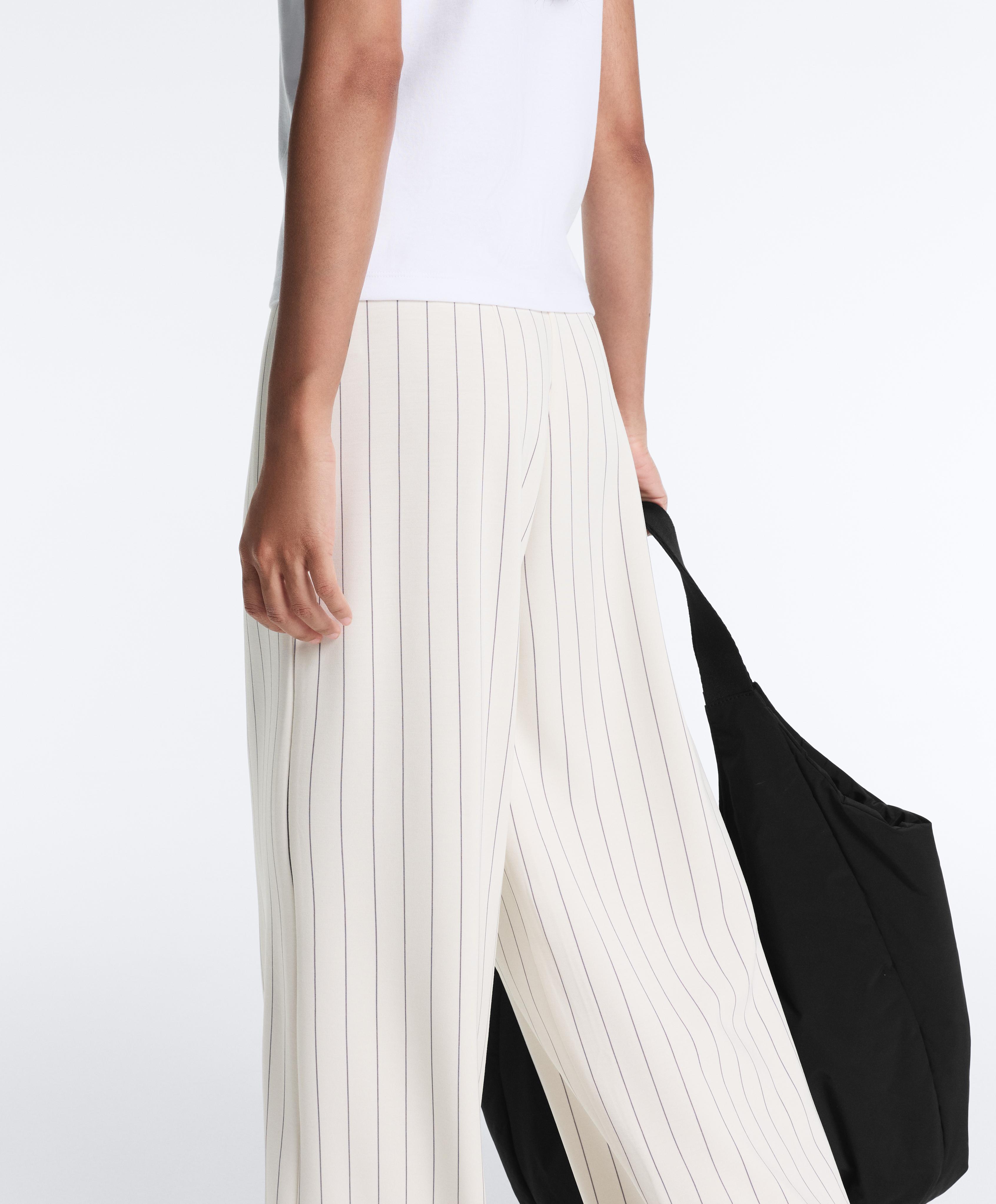 Soft touch pinstripe wide leg high rise trousers — ECRU