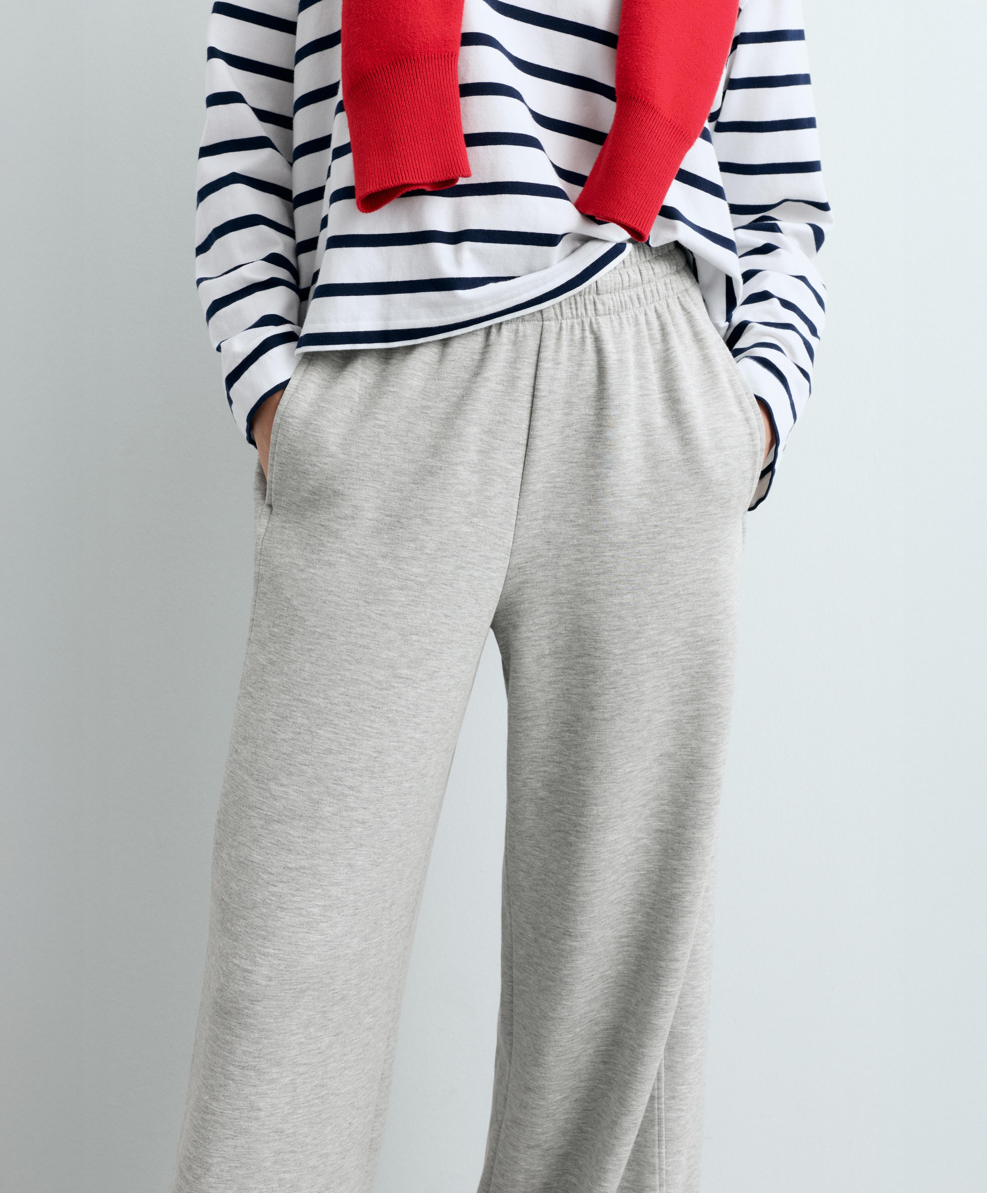 Melange piqué straight-leg trousers — GREY MELANGE