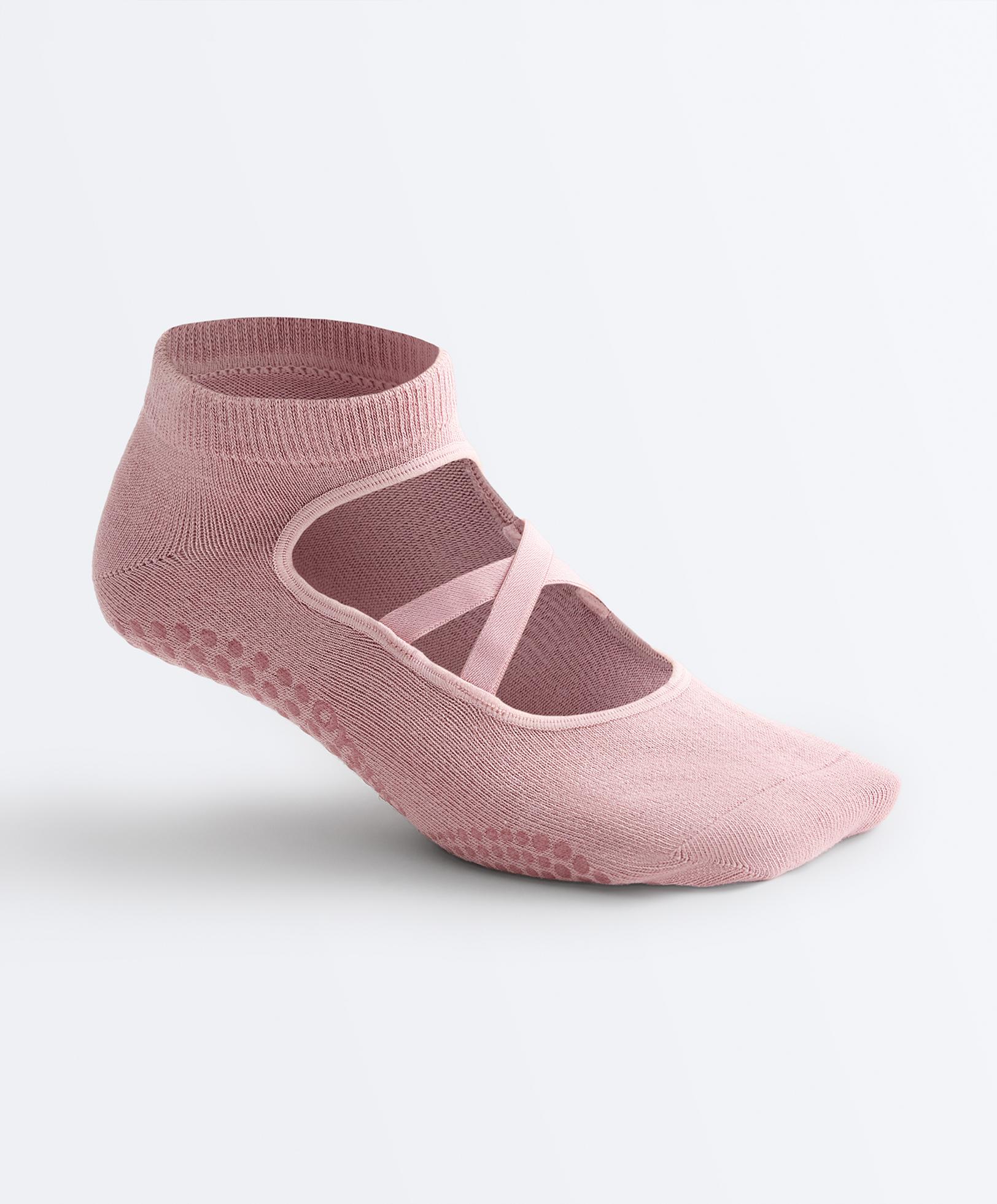2 pairs of cotton blend yoga and Pilates socks with crossover straps — PALE PINK