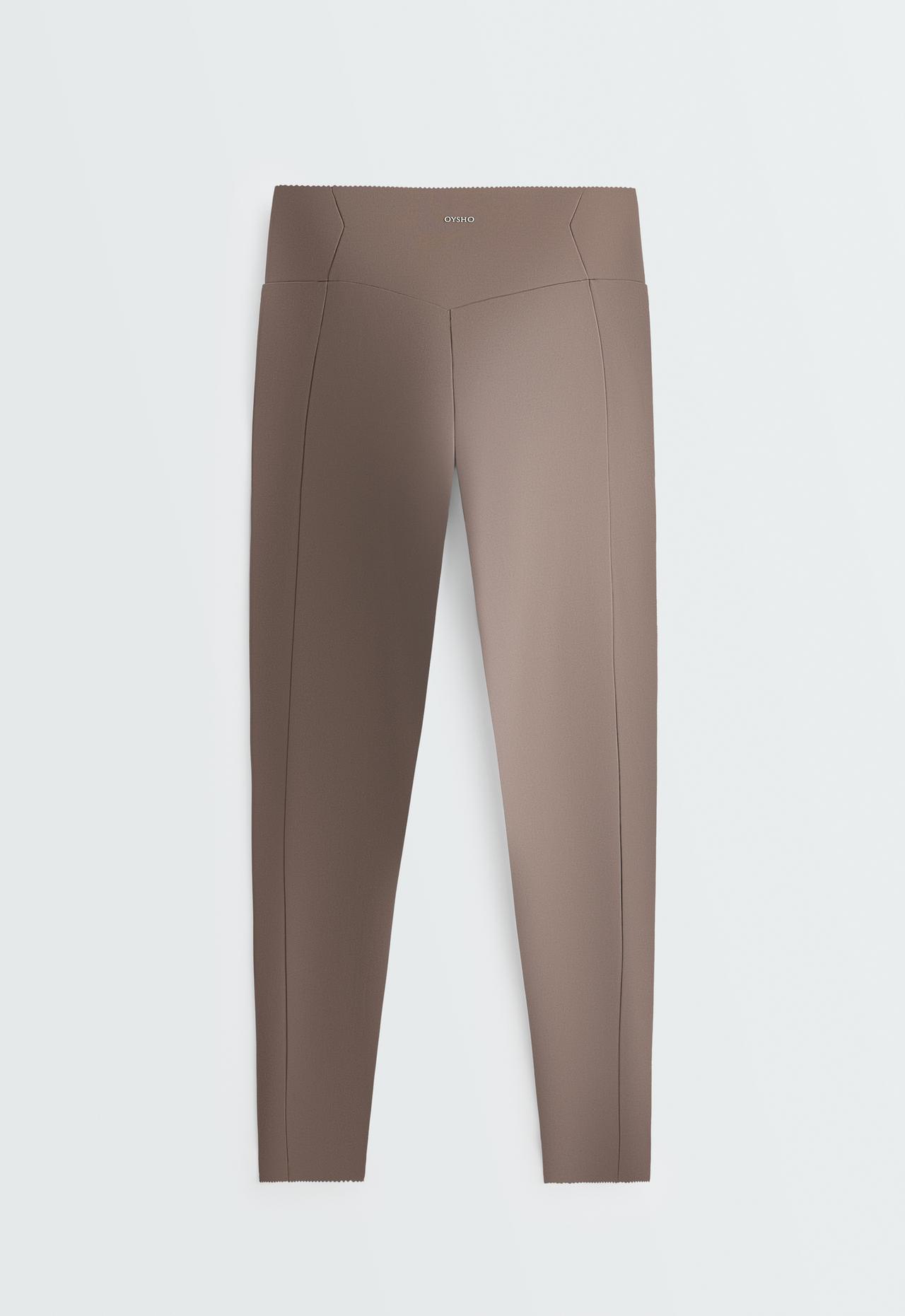 Ankle-length High rise Compressive leggings with Pocket — TAUPE                   