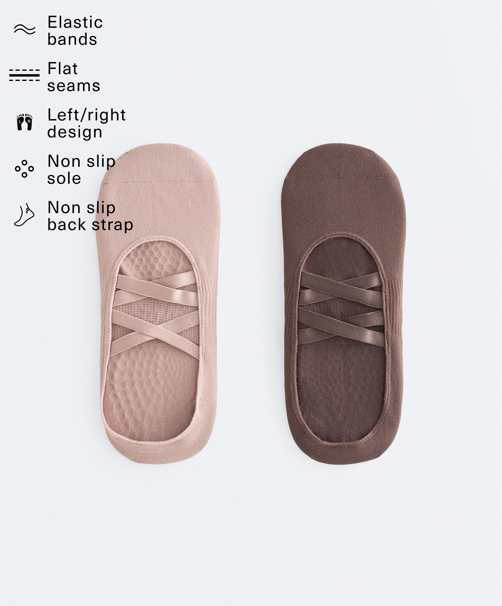 2 pairs of polyamide blend yoga and Pilates socks with double straps — DUSTY PINK