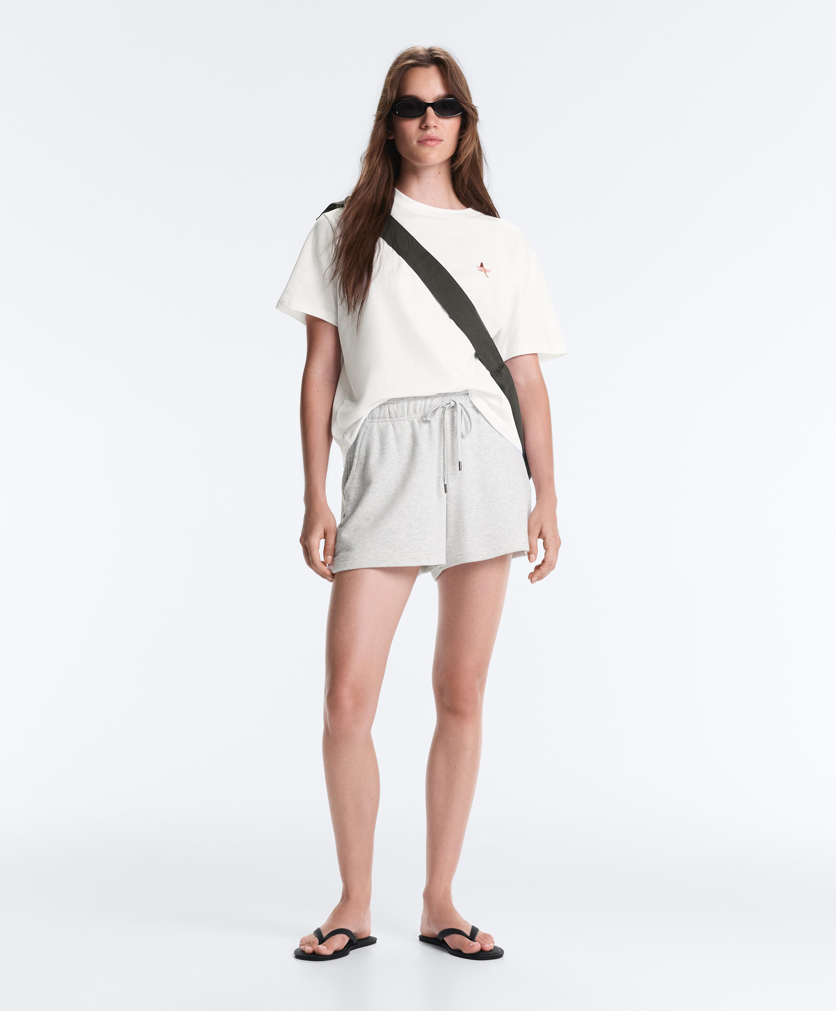 Embroidered boxy cotton blend T-shirt — WHITE