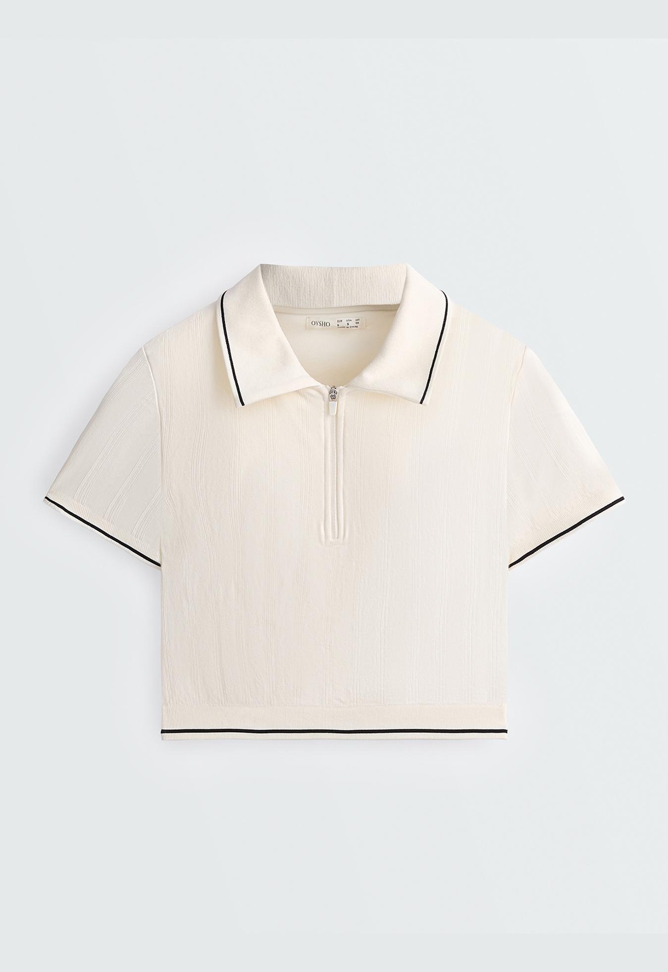 Seamless contrast short-sleeved polo shirt — PALE ECRU