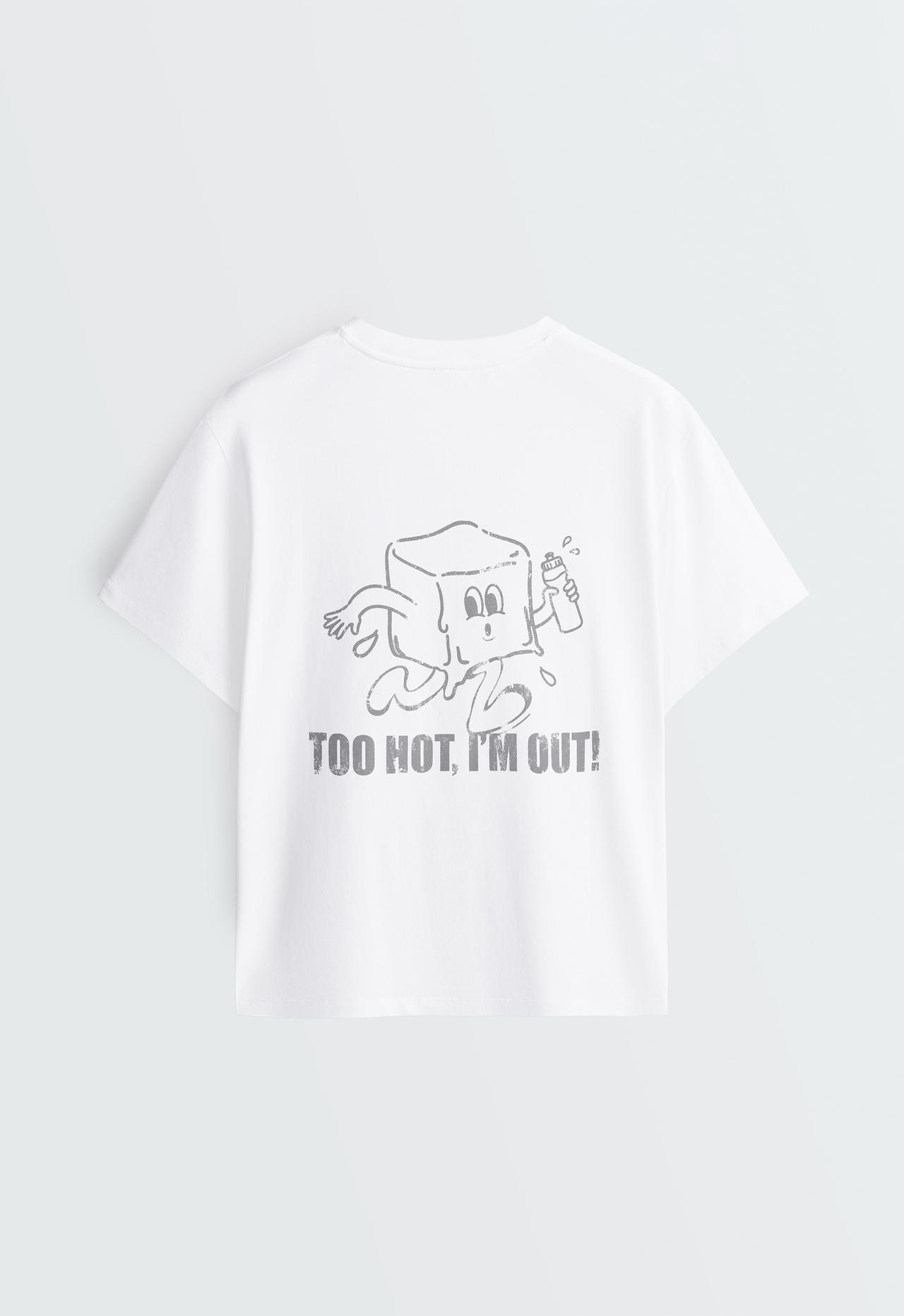 Printed boxy cotton blend short-sleeved T-shirt — WHITE 