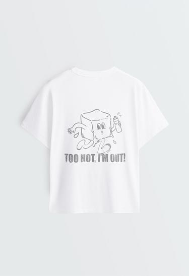 Printed boxy cotton blend short-sleeved T-shirt — WHITE  6