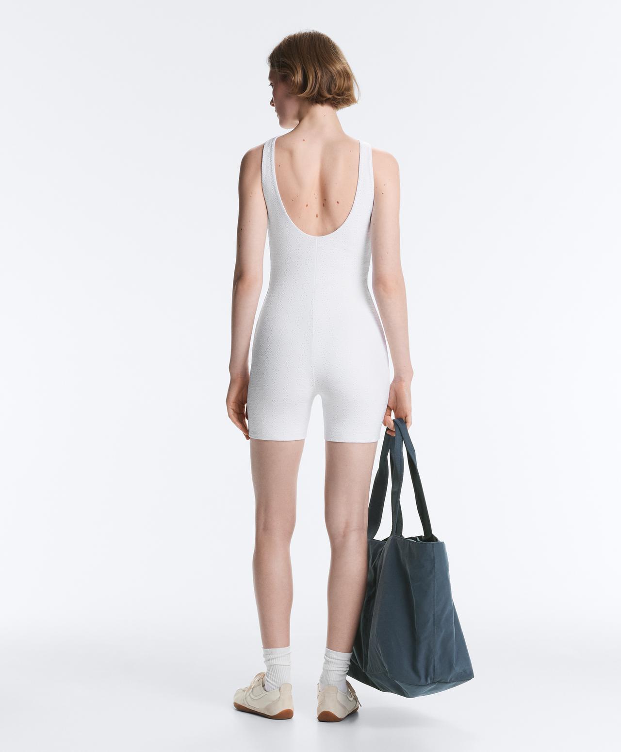 Embroidered Comfortlux short jumpsuit — WHITE