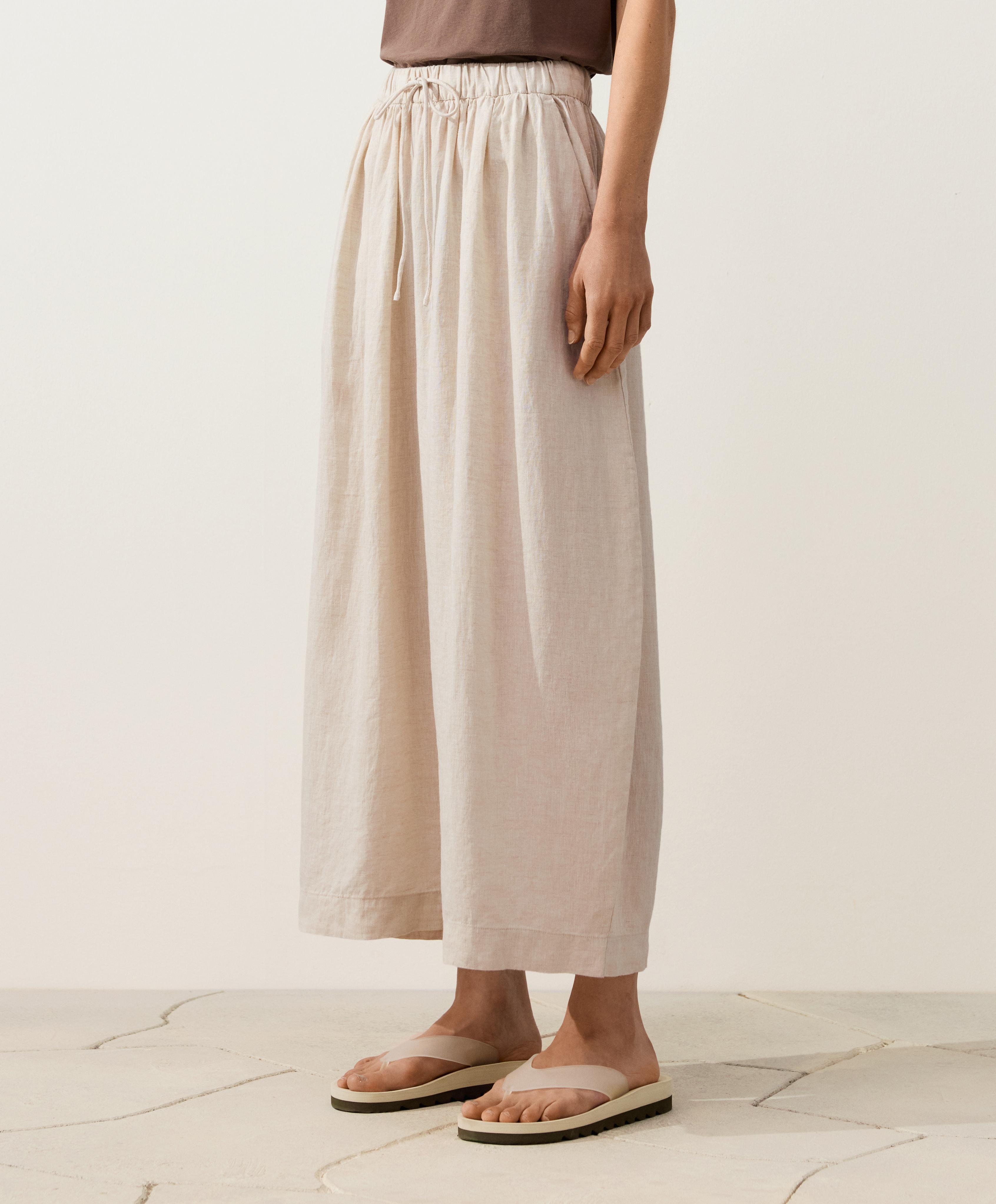 100% linen crop balloon trousers — SAND MELANGE