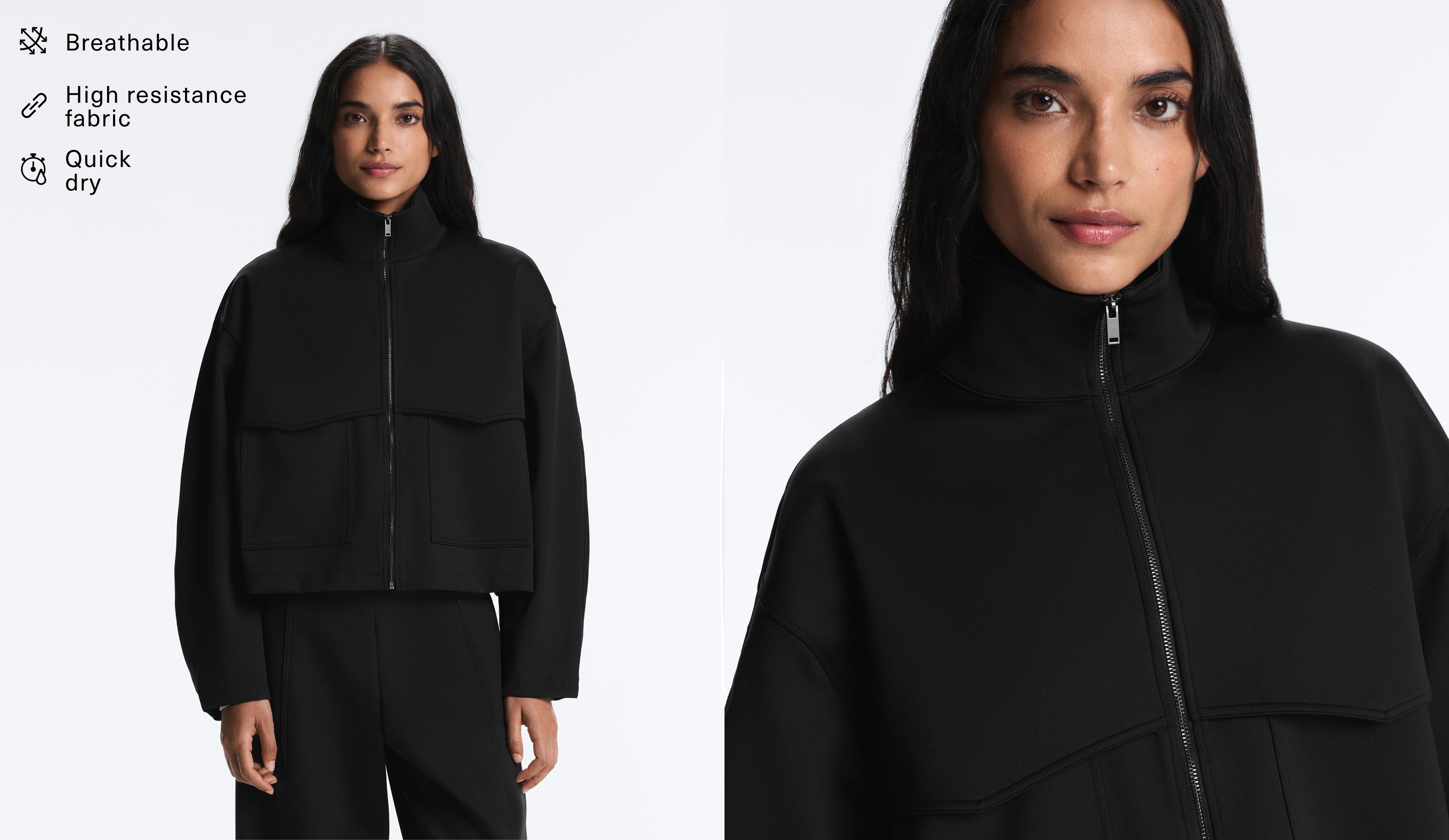 Boxy neoprene-effect jacket — BLACK