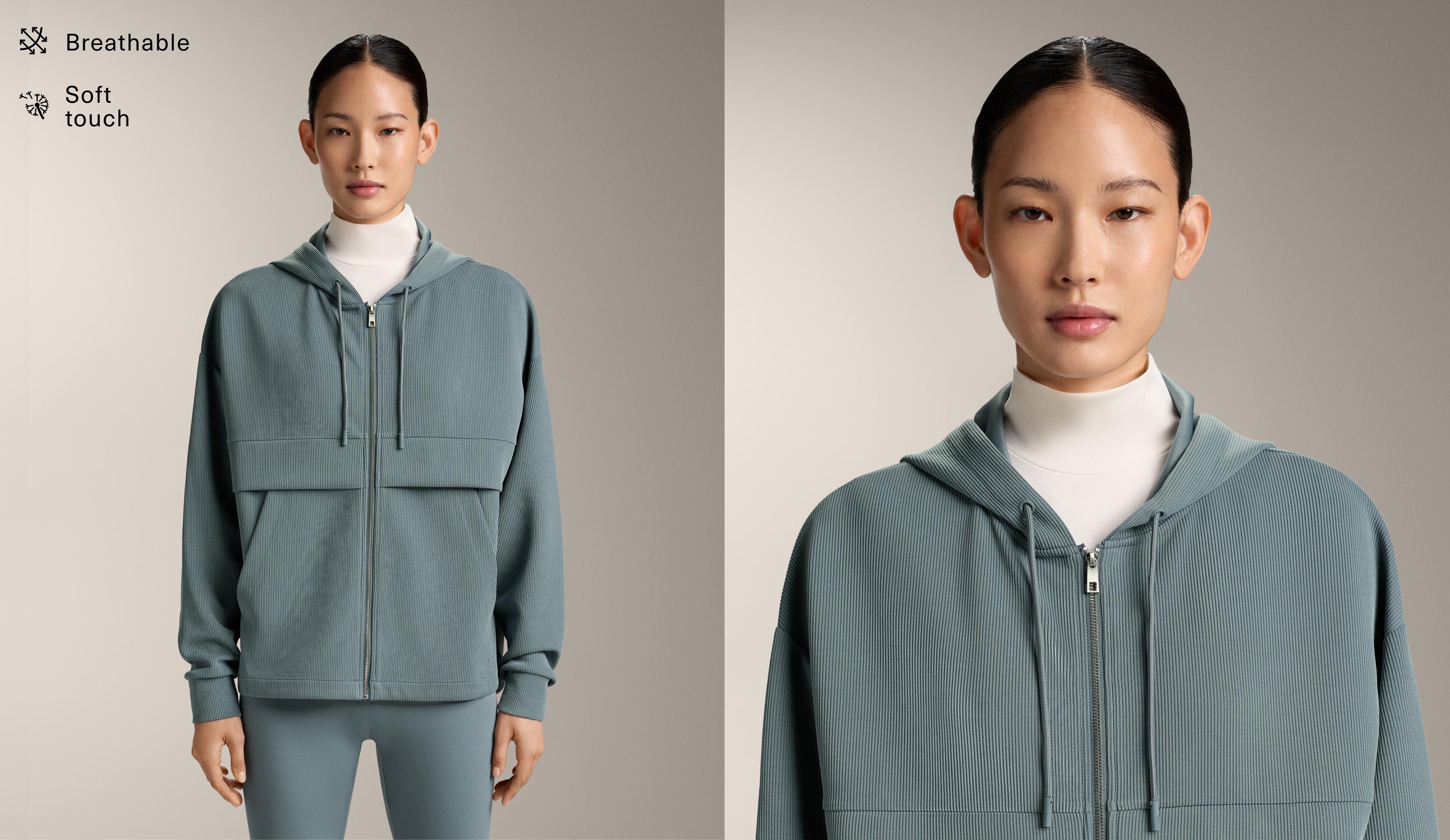 Rib Sweatshirt mit Reißverschluss und weichem Modal Rib Sweatshirt mit Reißverschluss und weichem Modal