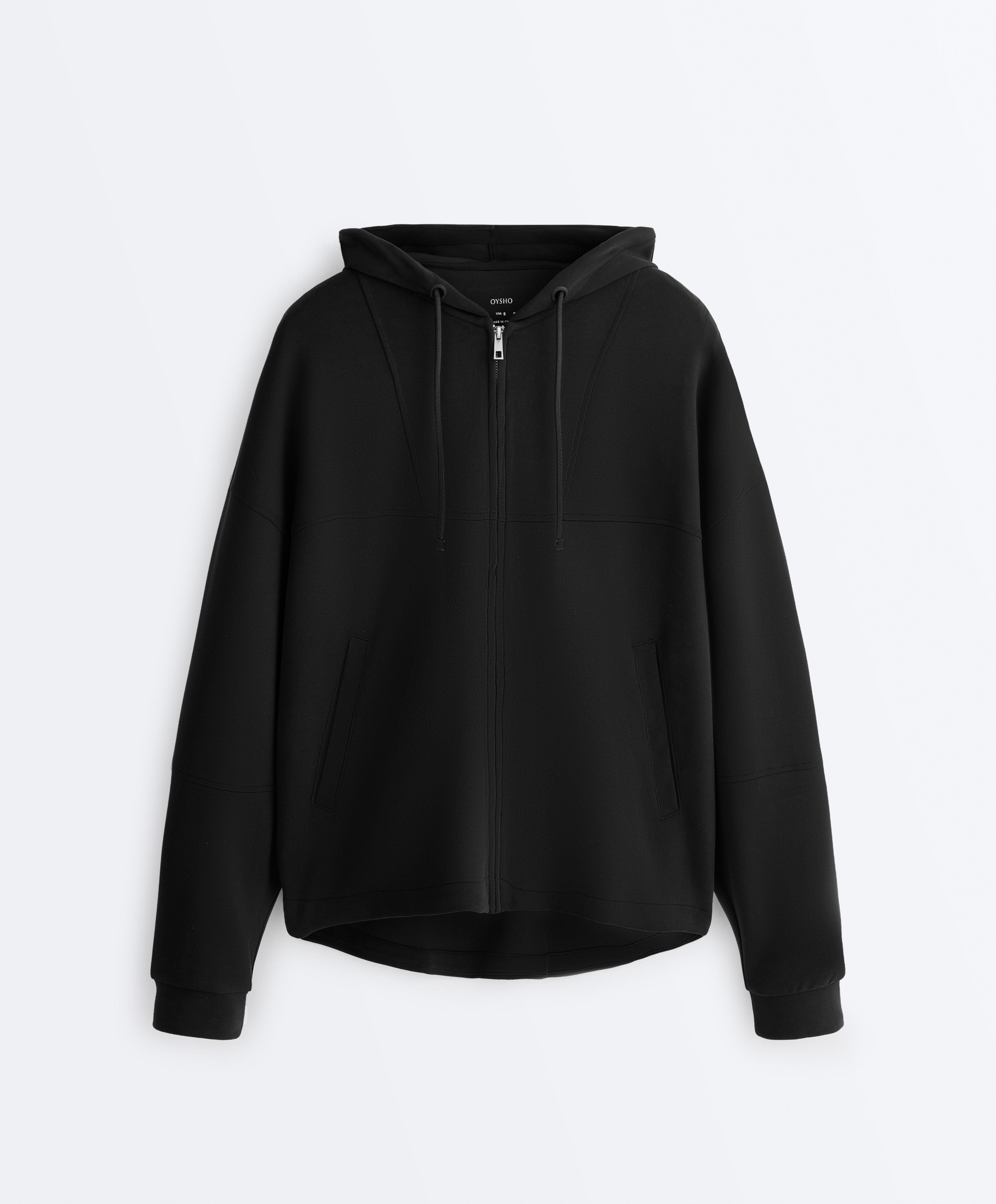 Soft-touch hooded jacket with modal — BLACK