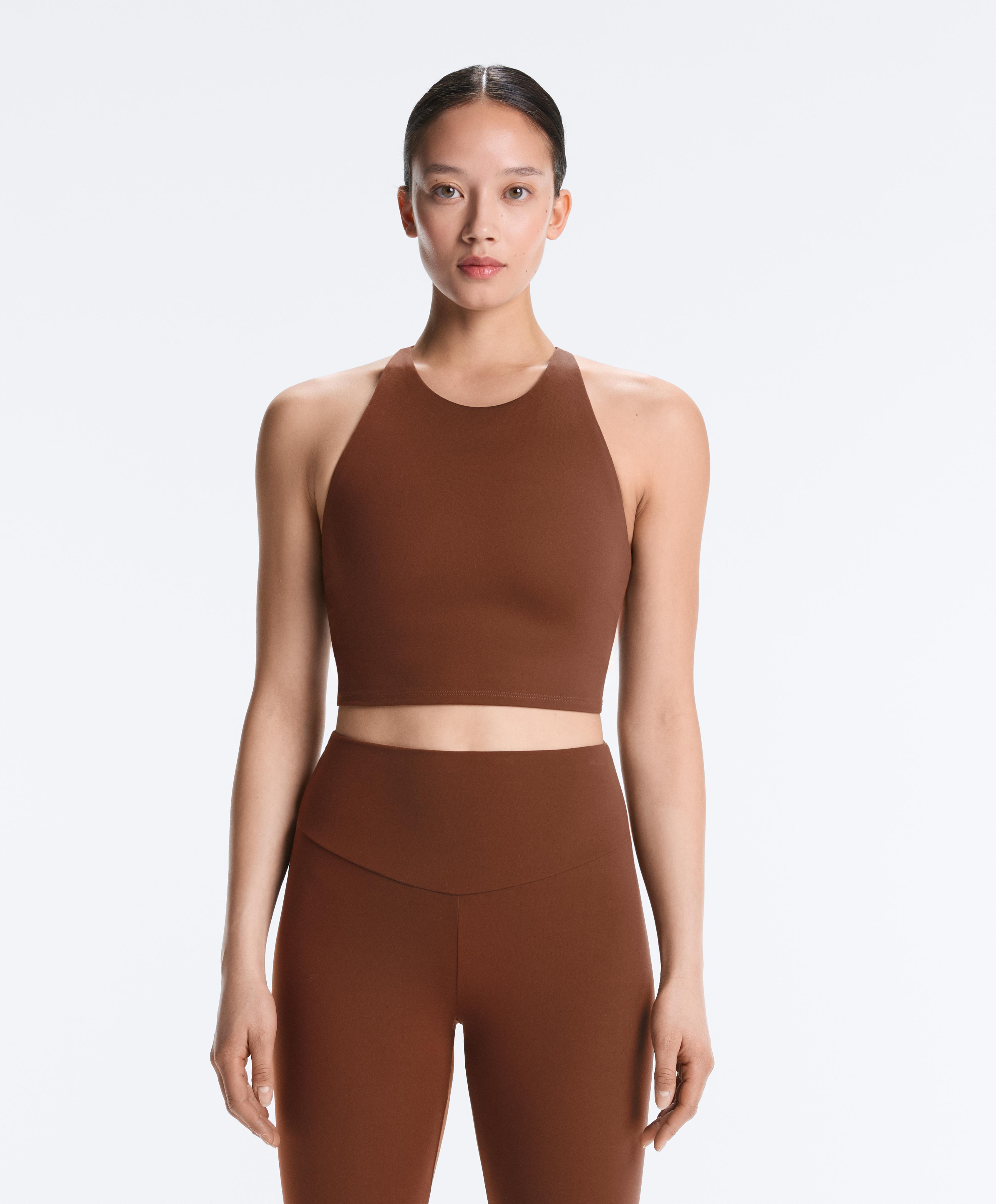 Comfortlux strappy tank top with cups — COFFEE