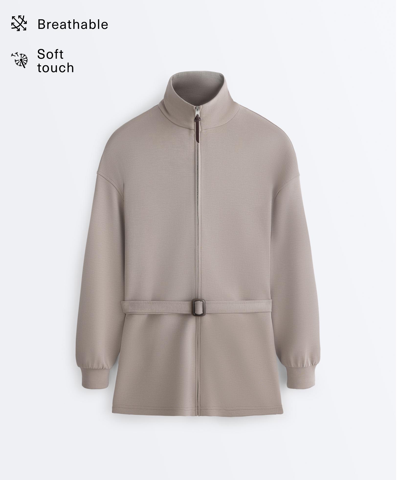 Long corset jacket with soft-touch modal belt — PALE TAUPE
