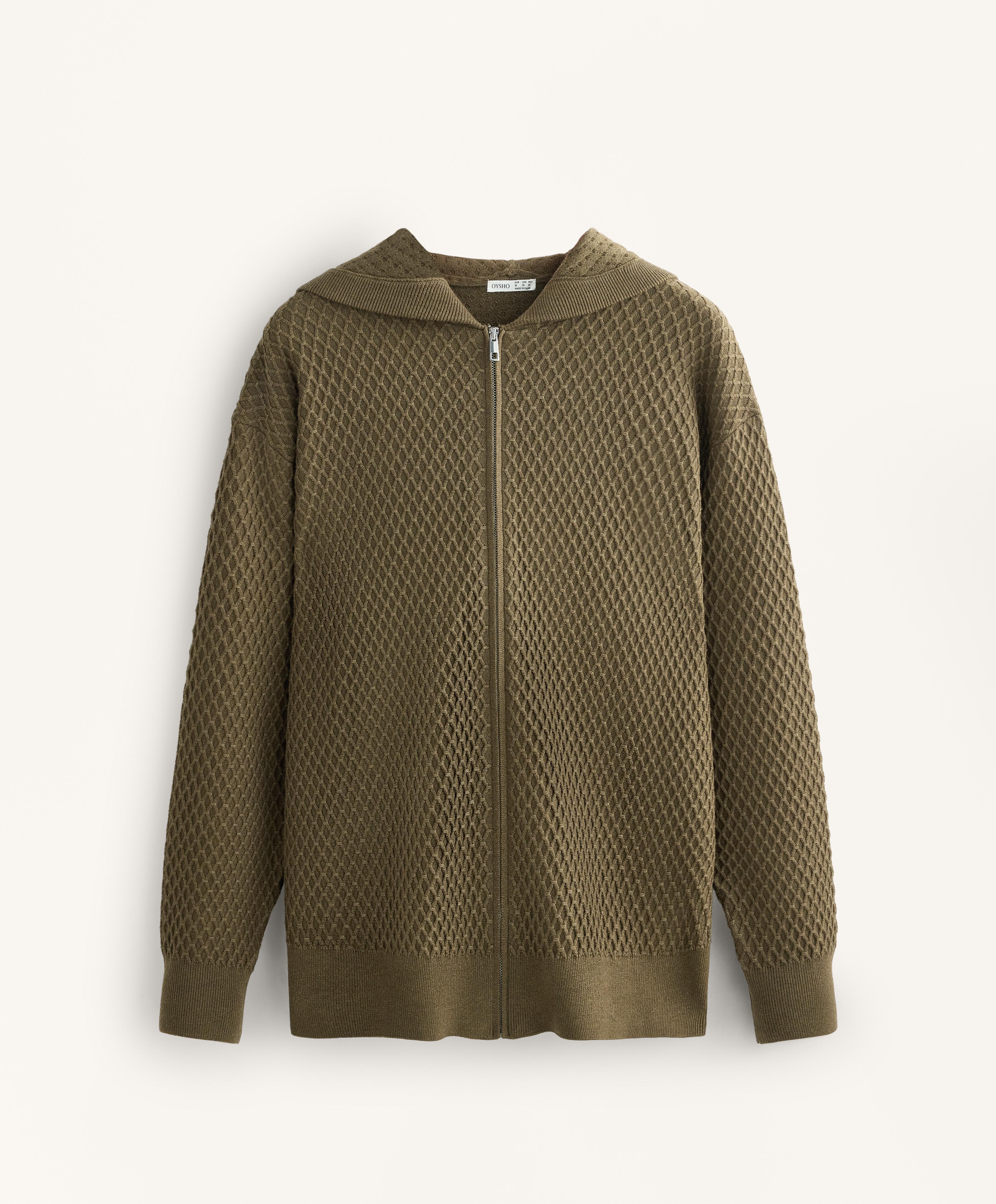 Long structured knit jacket with hood - Sale