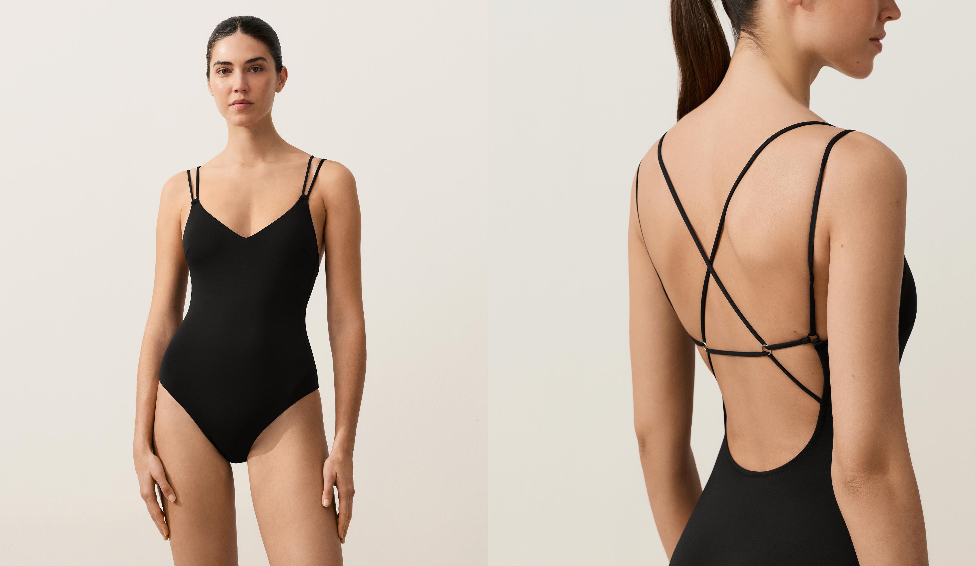 Crossover strap swimsuit — BLACK