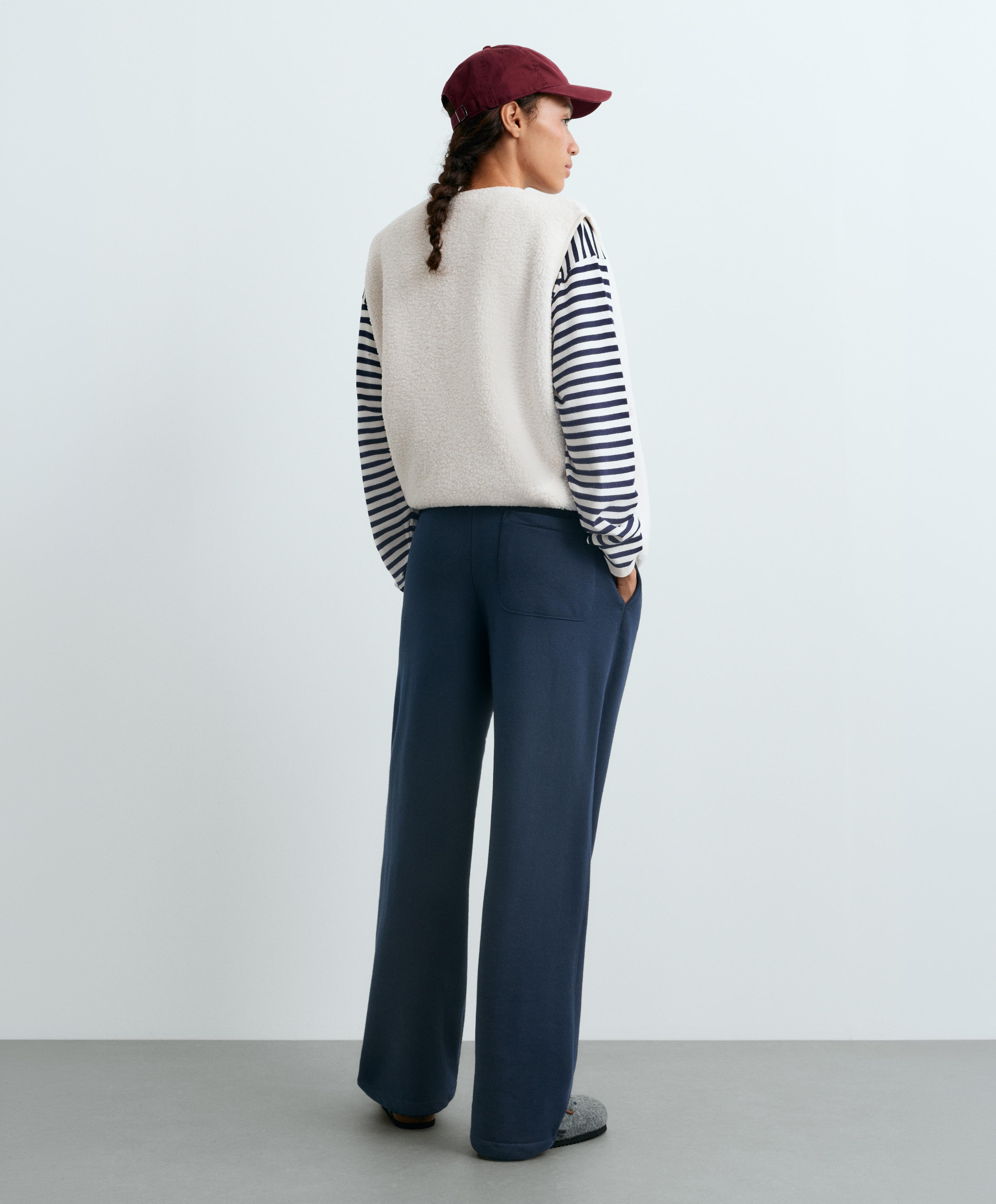 Cotton blend fleece straight-leg trousers — NAVY BLUE