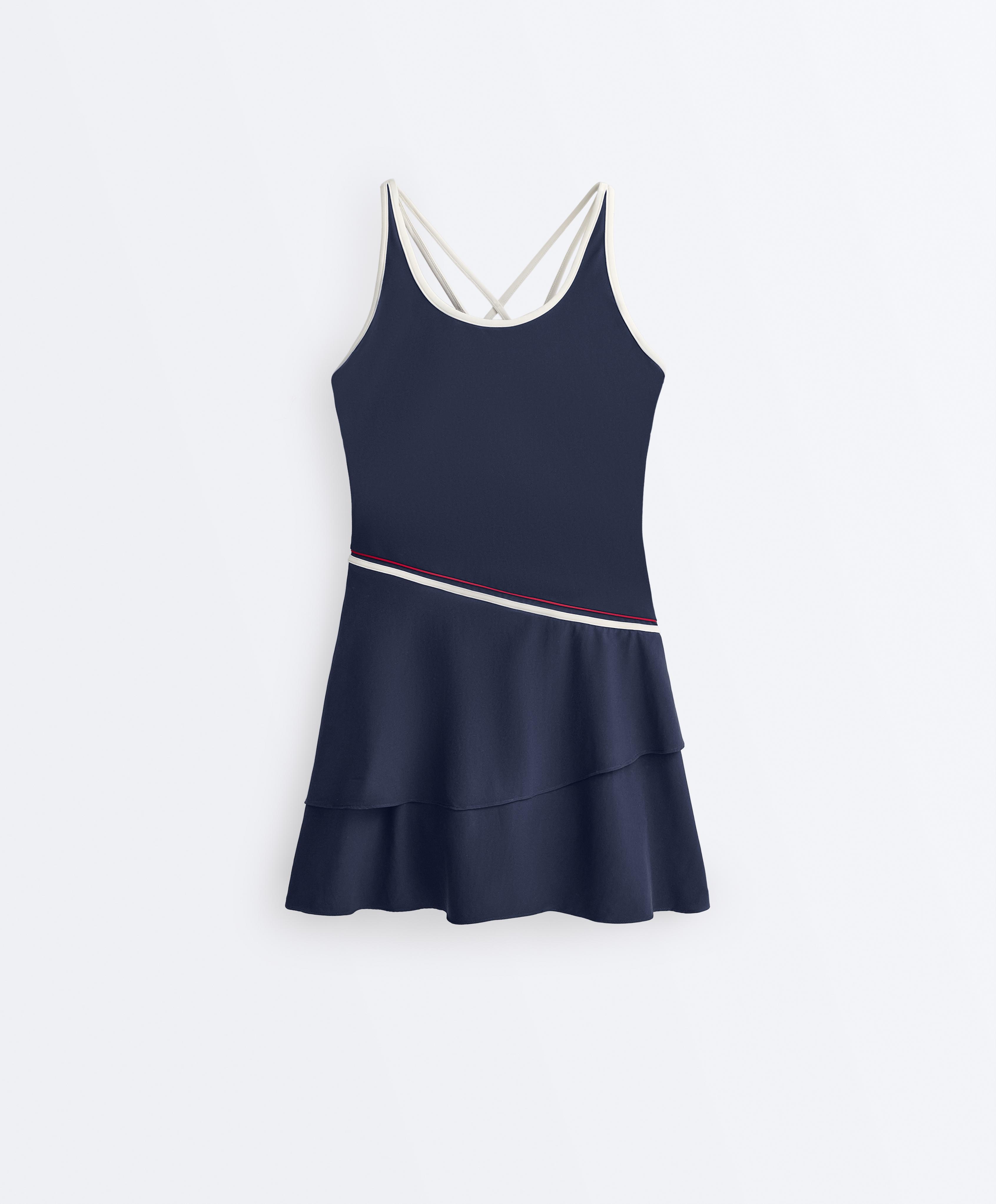Comfortlux short dress with ruffles — NAVY BLUE
