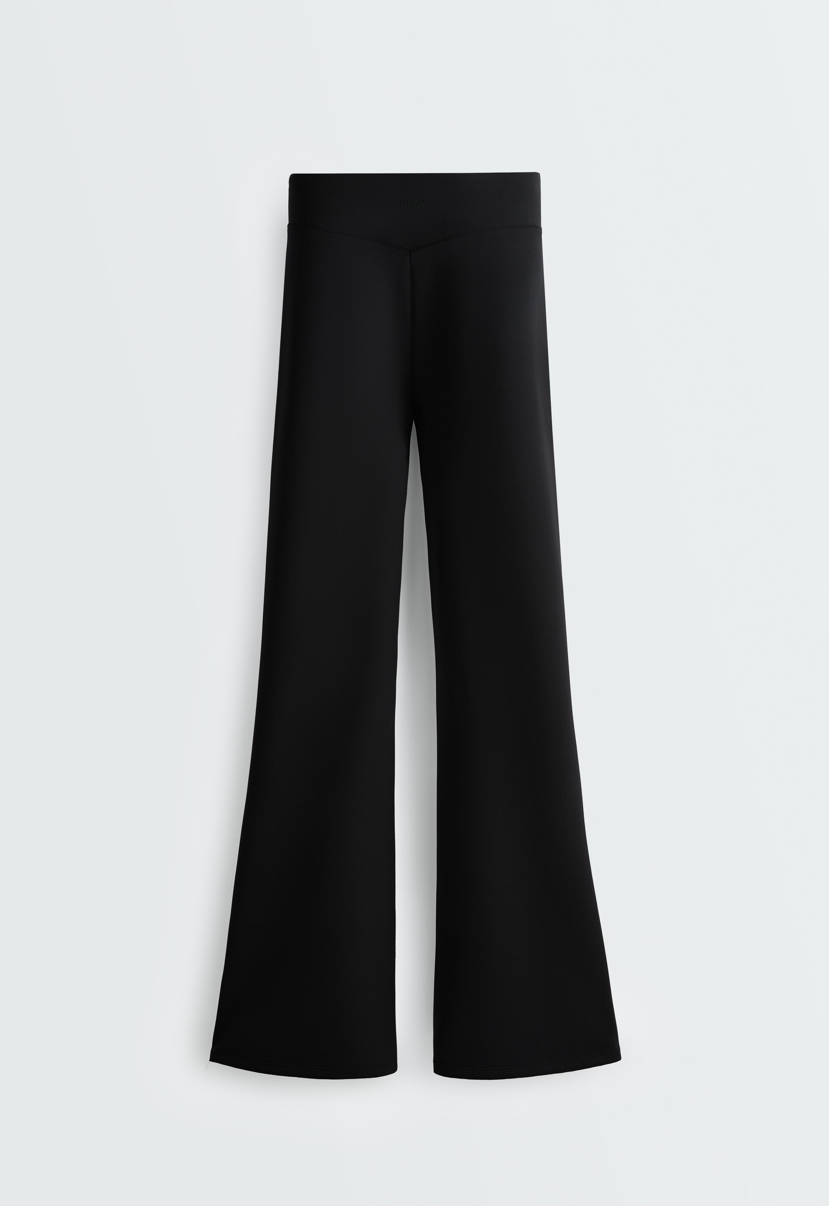 Neoprene-effect high rise flare trousers — BLACK