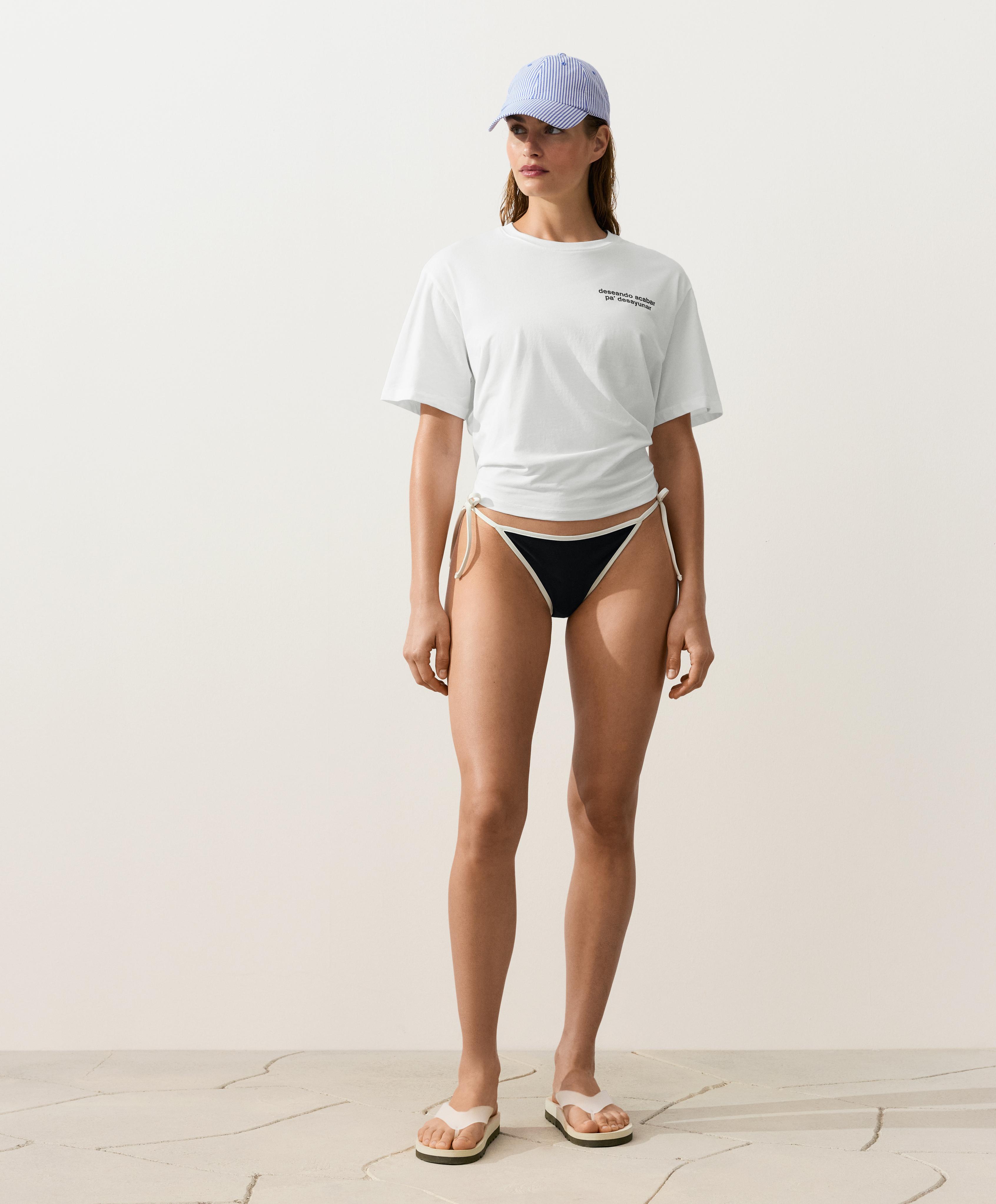 Contrast trim medium-coverage tie bikini briefs — BLACK