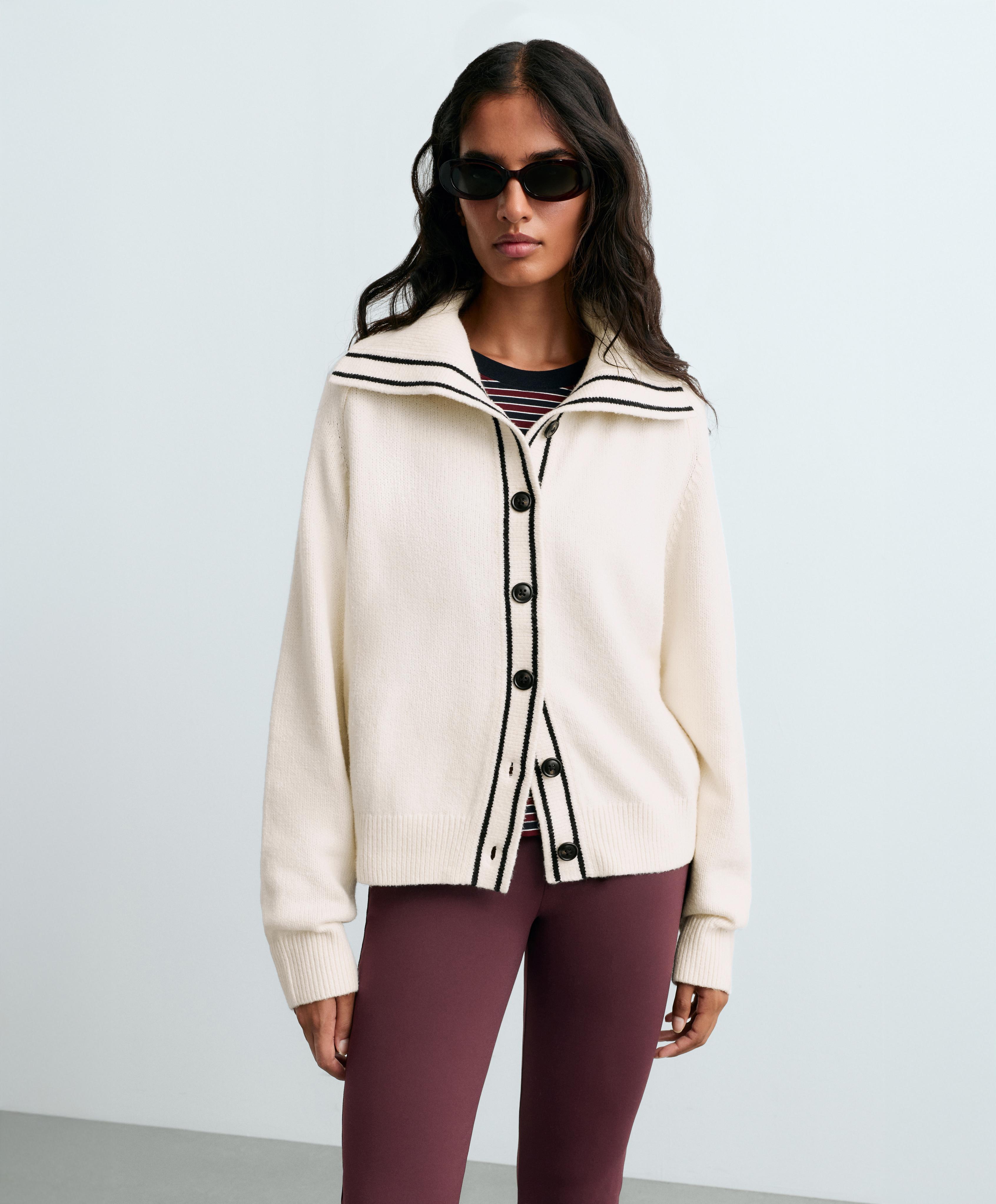 Cotton lapel collar cardigan — PALE ECRU