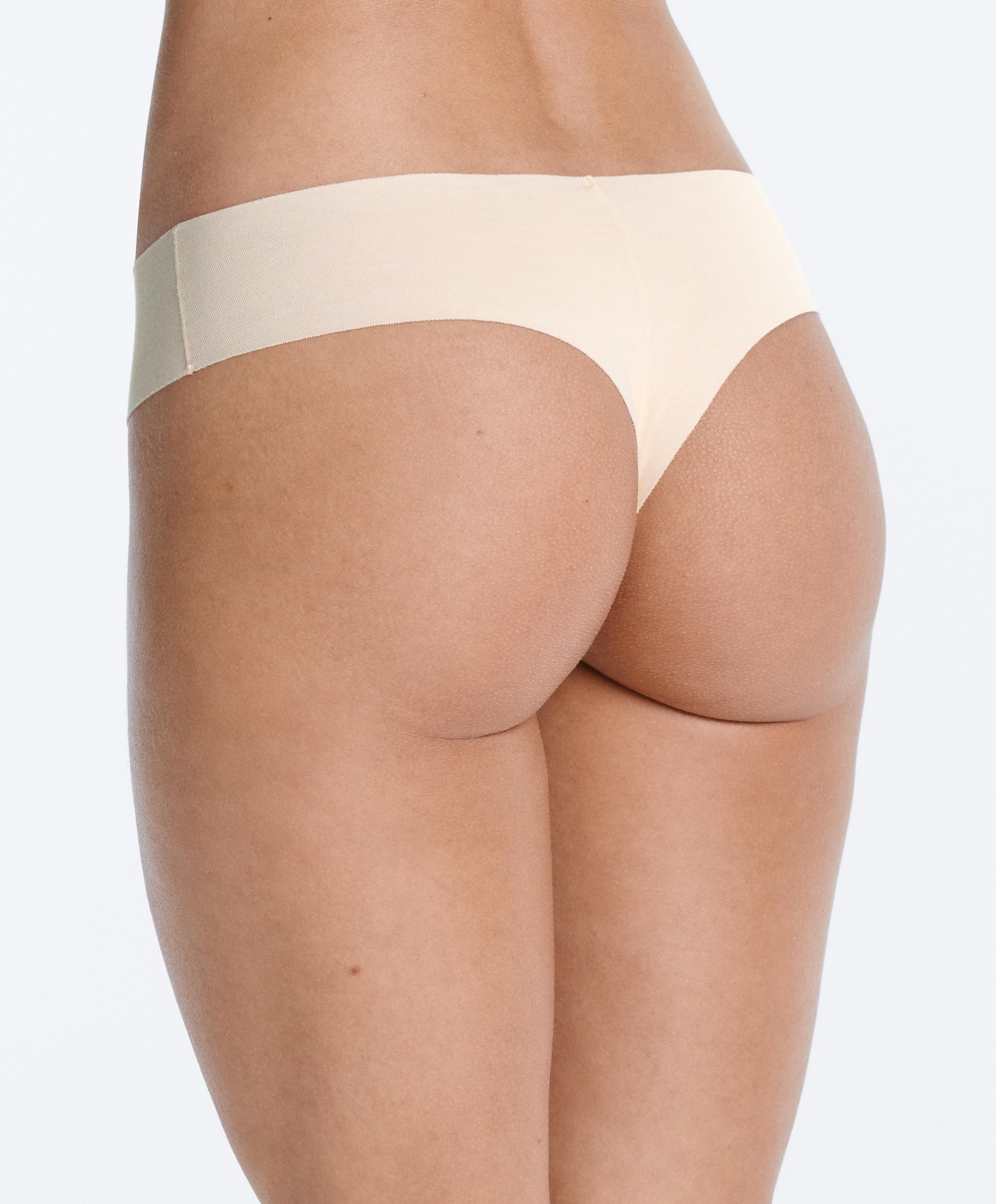 3 invisible cotton blend laser-cut Brazilian briefs — BEIGE