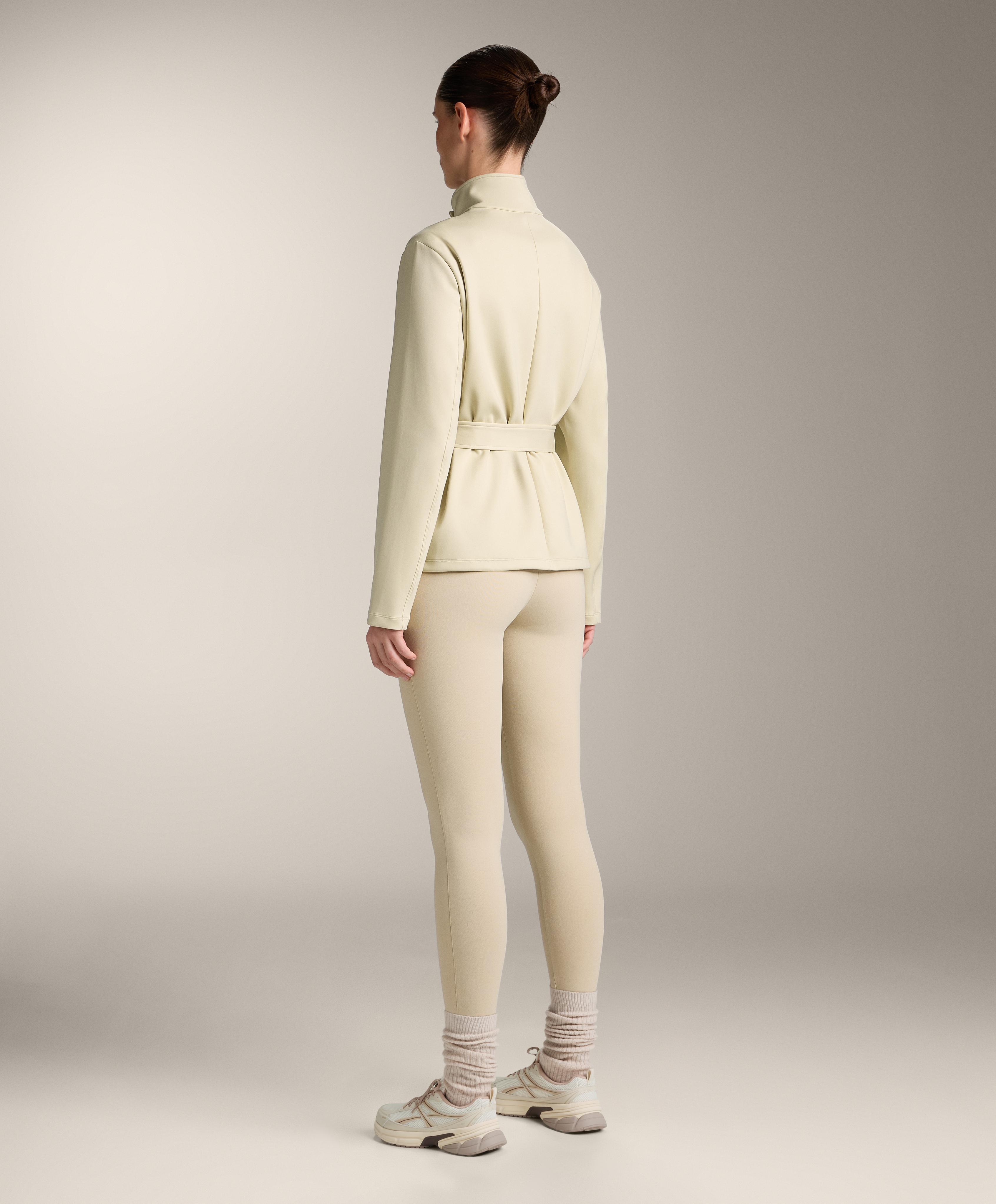 Neoprene-effect jacket with belt — PALE BEIGE MELANGE