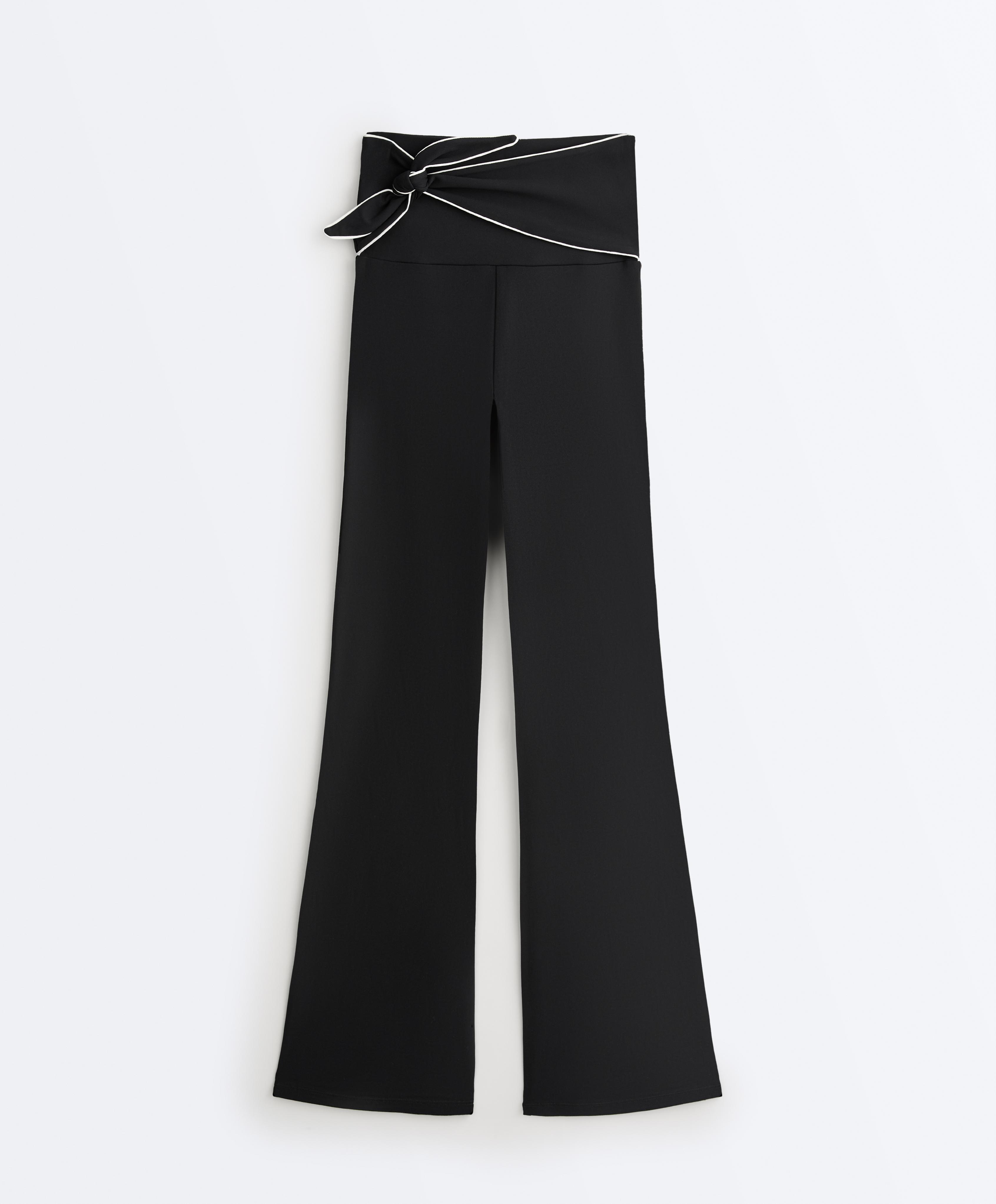 Comfortlux high-rise flare trousers with bow — BLACK