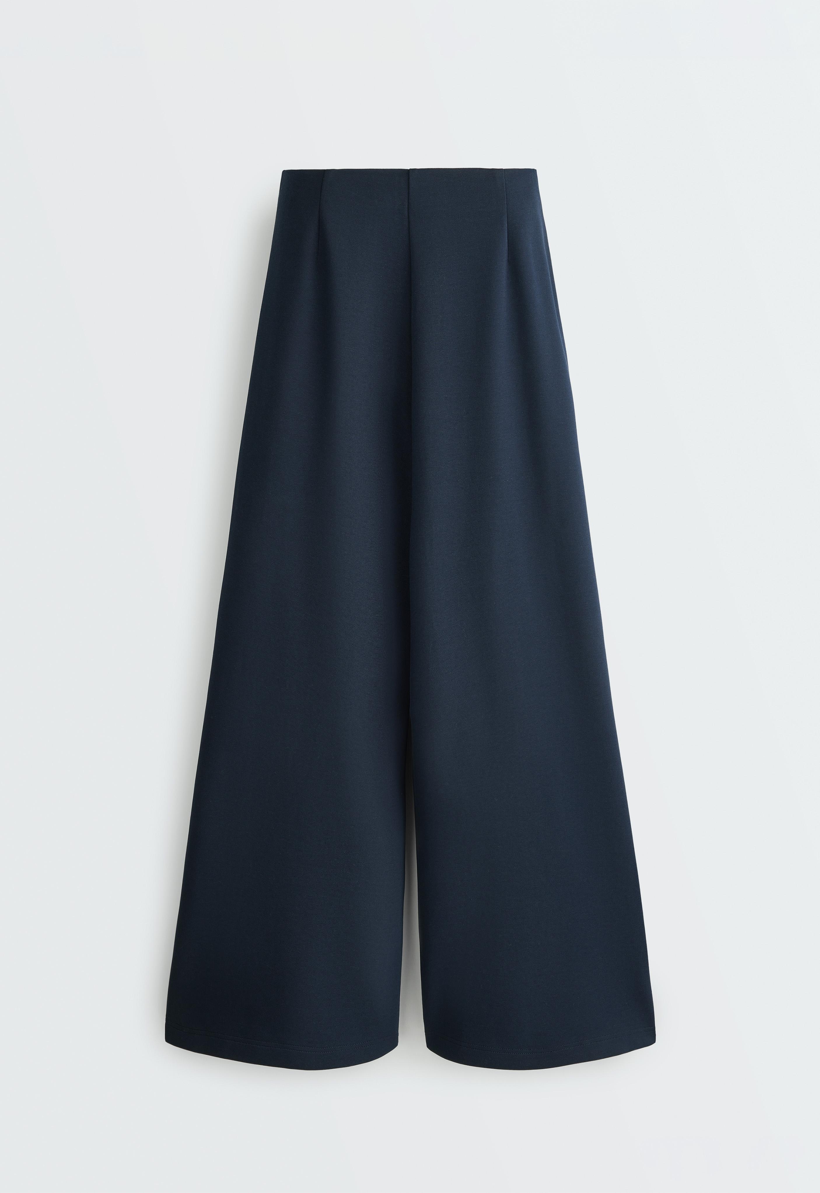 Wide-leg pique trousers with cotton — NAVY BLUE