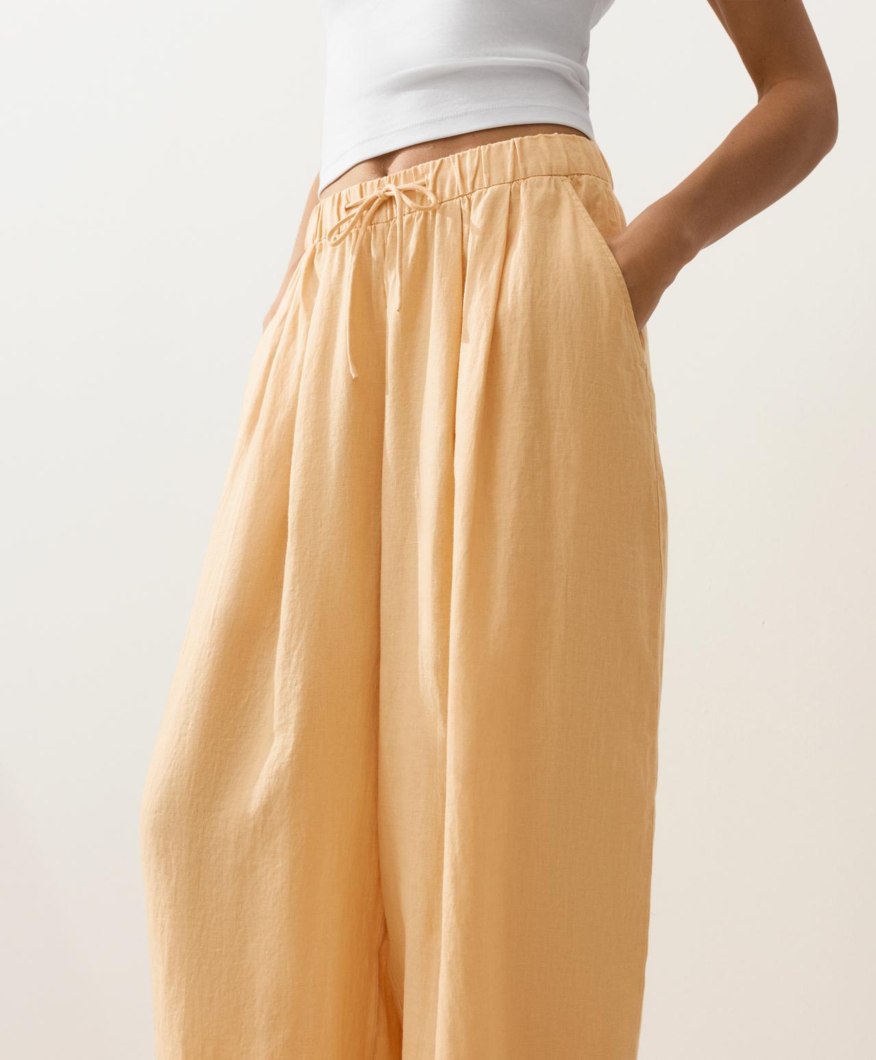 100% linen balloon trousers — BURNT YELLOW
