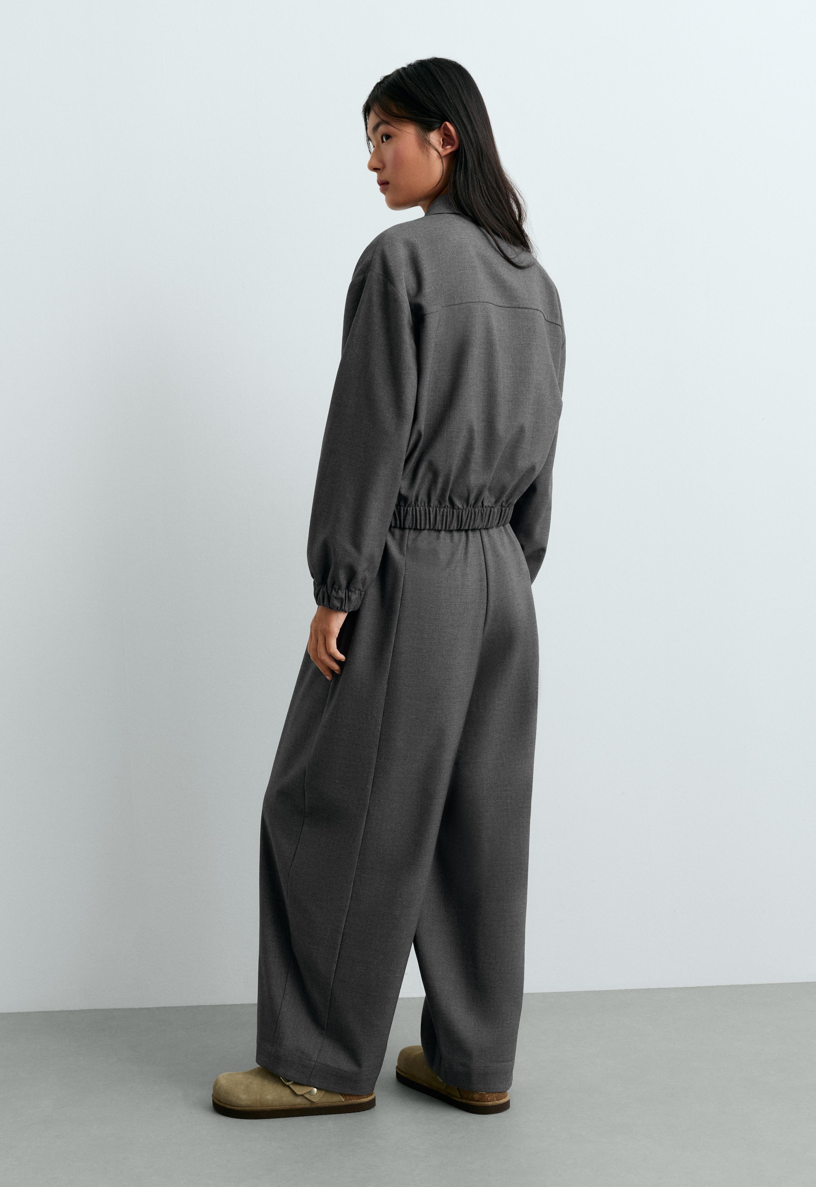 Cropped lapel collar jacket with wool — GREY